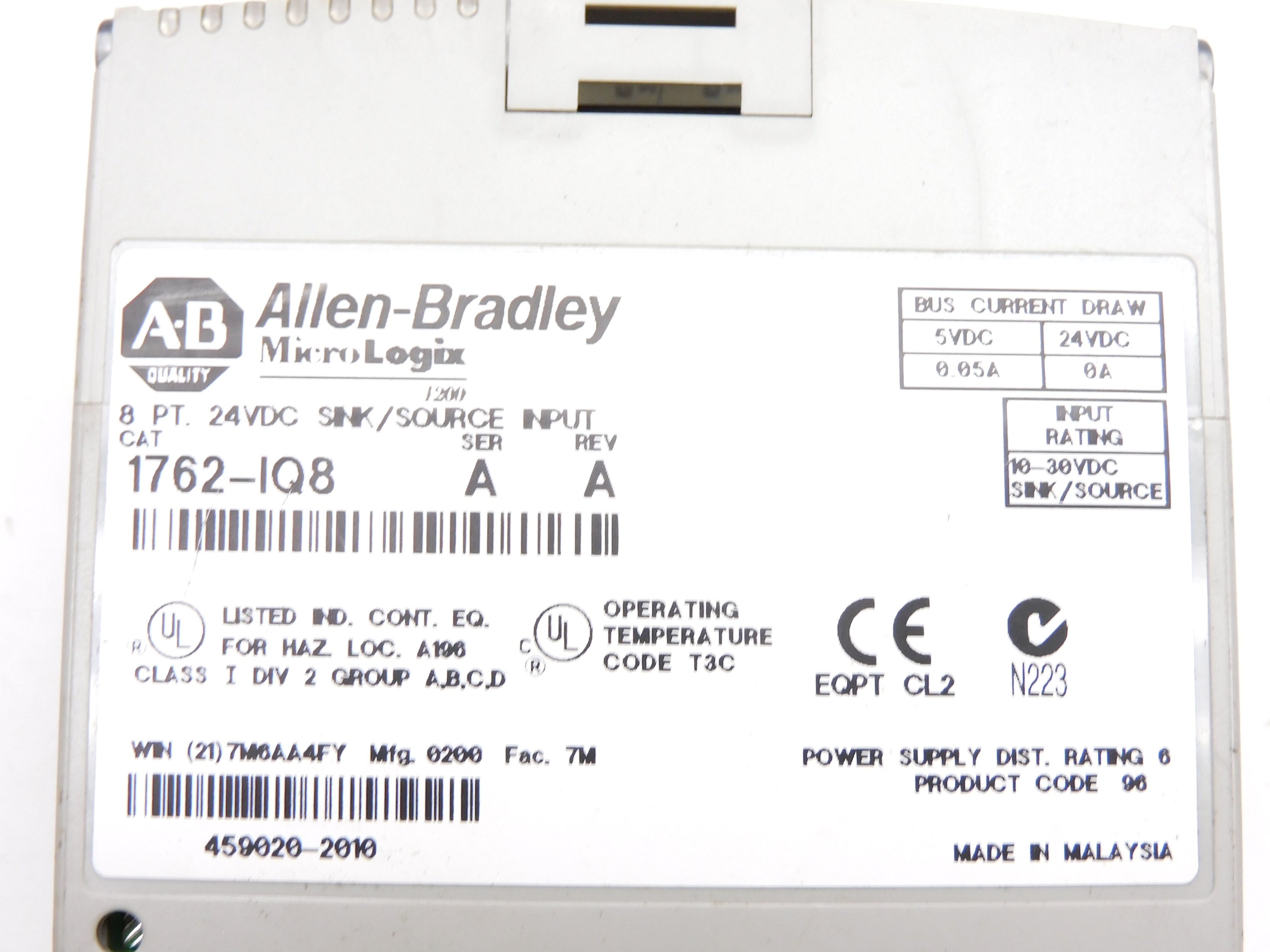 ALLEN BRADLEY 1762-IQ8 SER. A UNMP