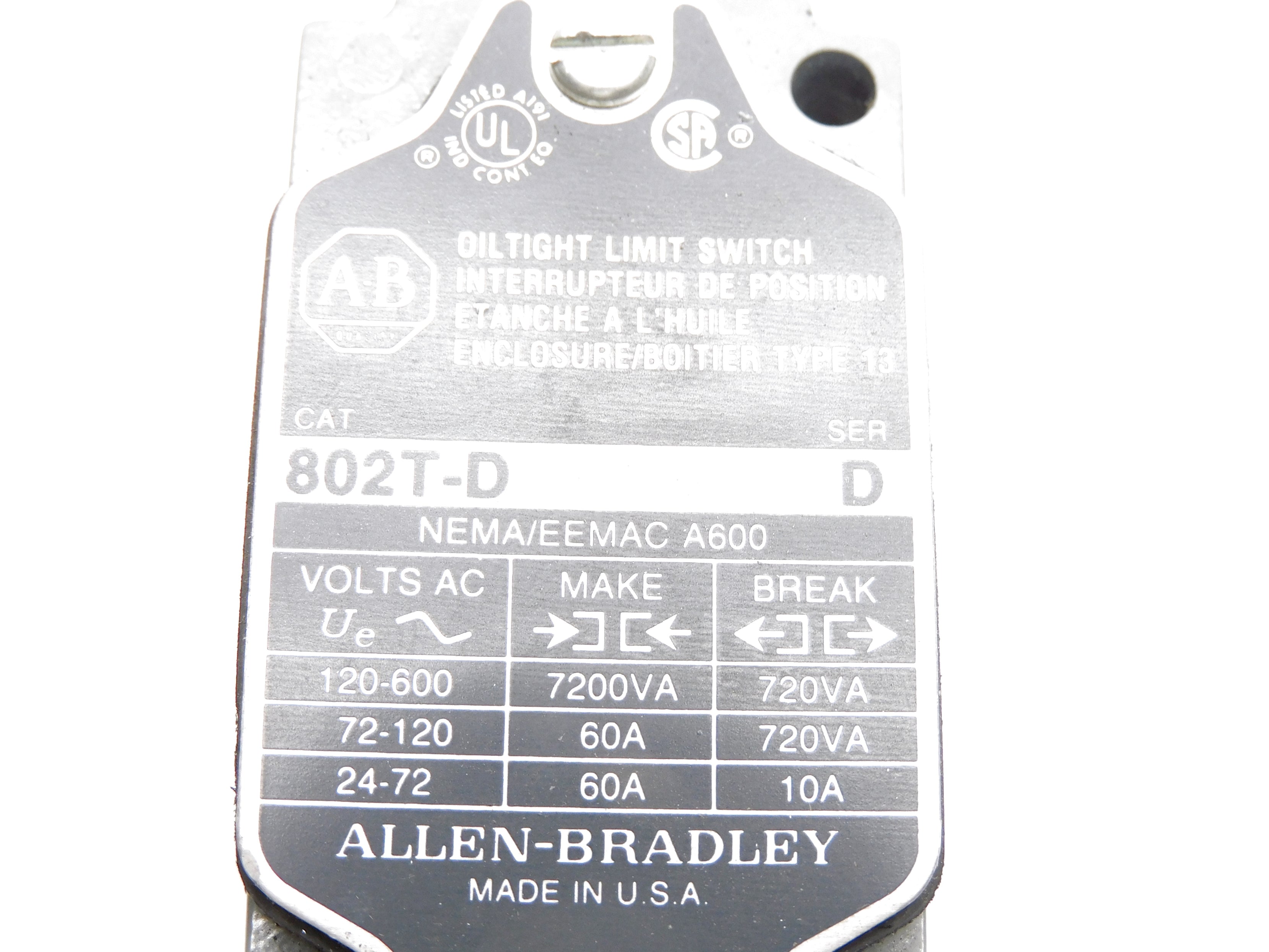 ALLEN BRADLEY 802T-D SER. D (AS PICTURED) UNMP