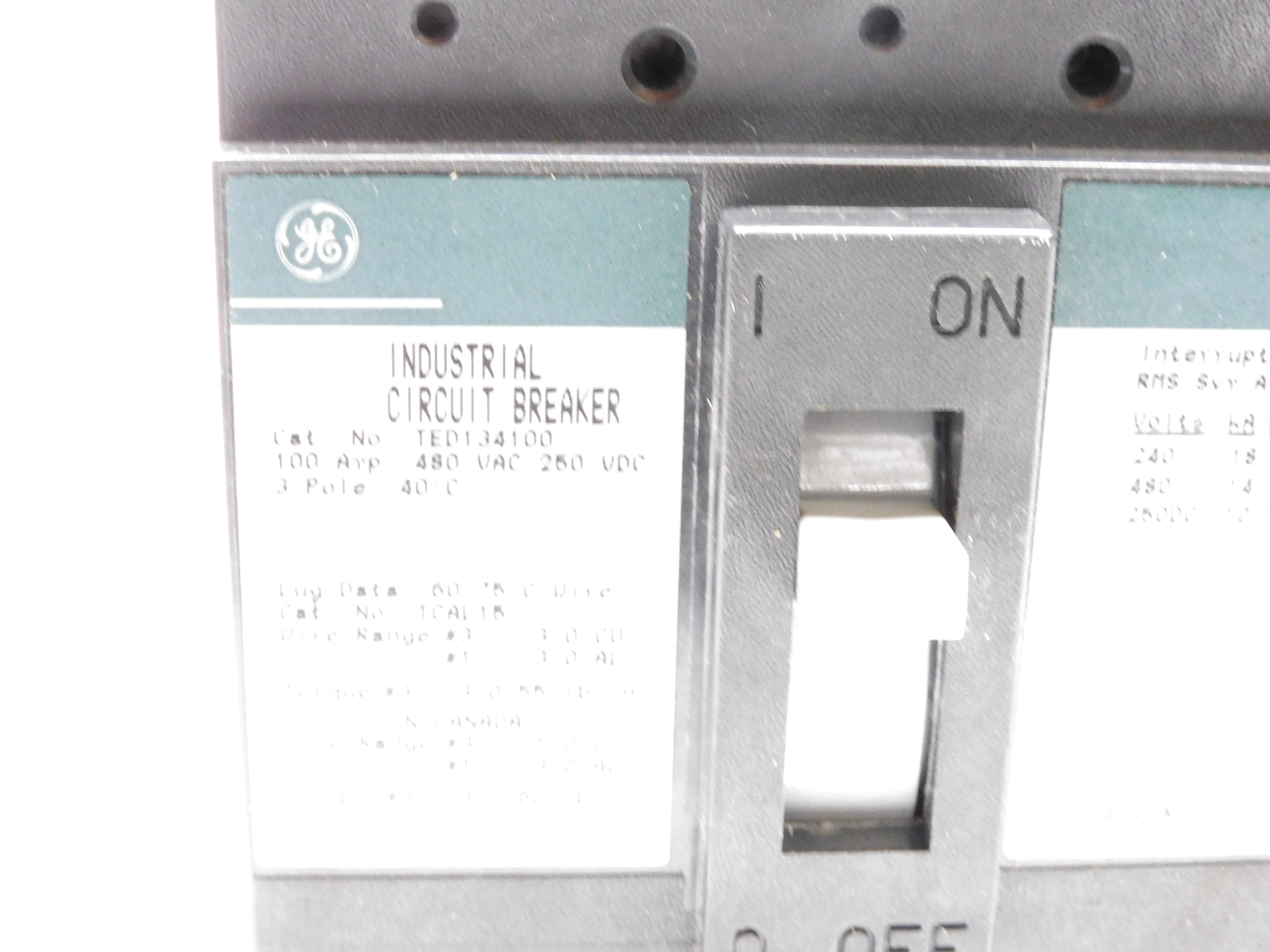 GENERAL ELECTRIC TED134100 100A 480VAC (GREEN) NSNP