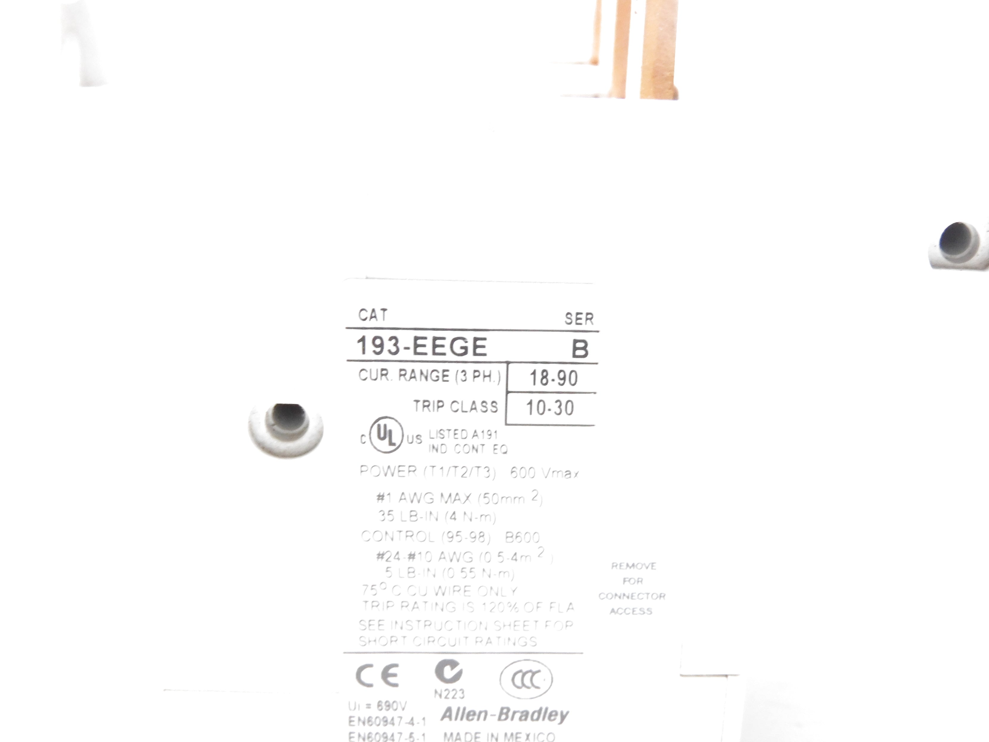 ALLEN BRADLEY 193-EEGE SER. B 600V 18-90A NSNP