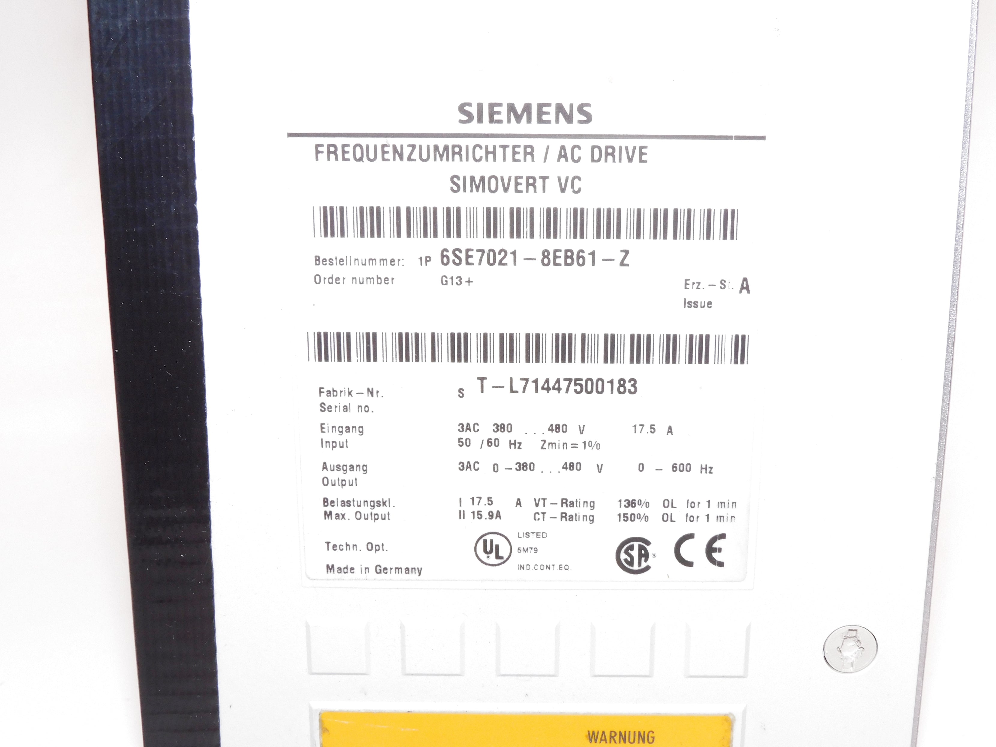 SIEMENS 6SE7-021-8EB61-Z UNMP