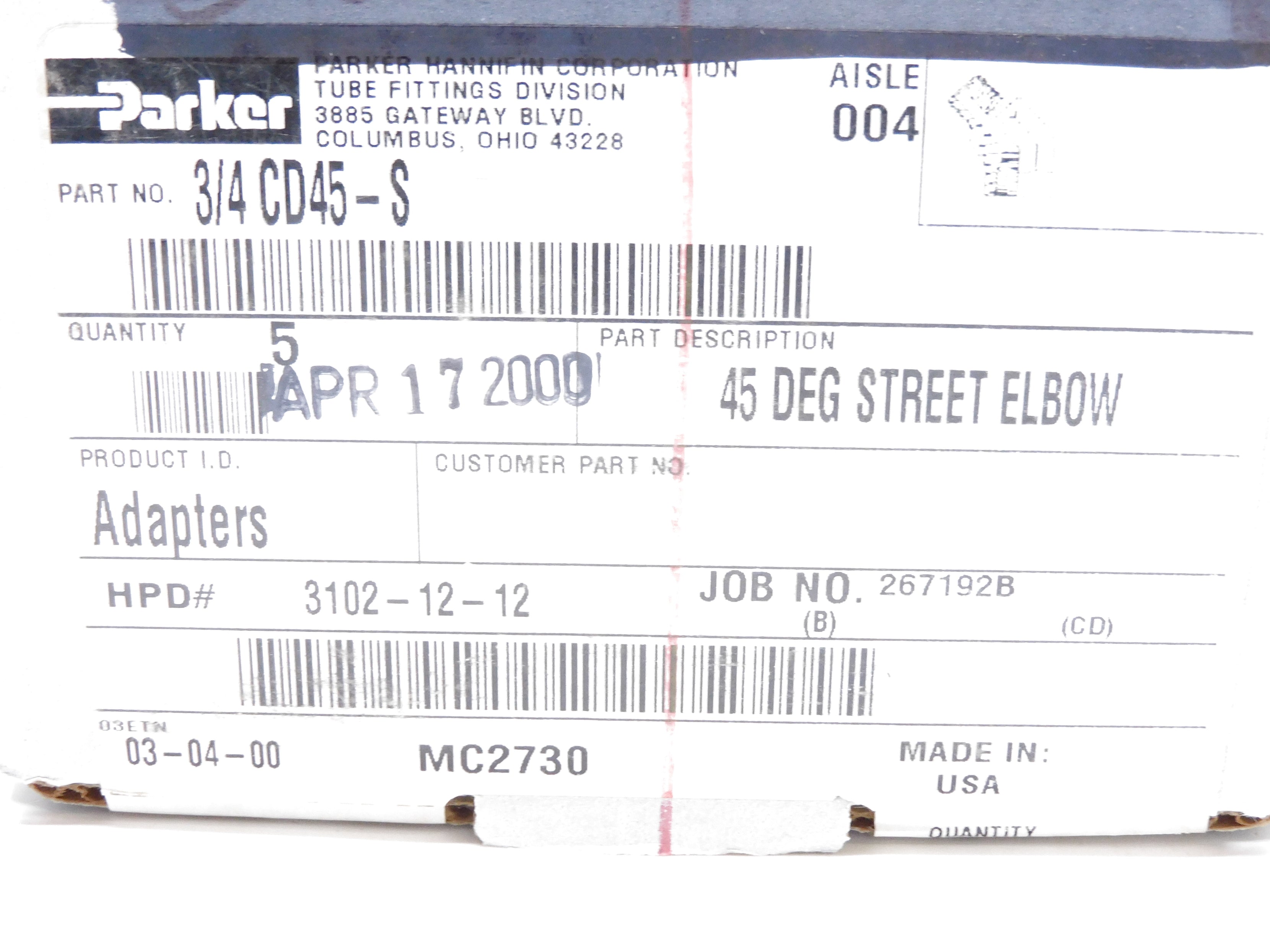PARKER 3/4CD45-S (PKG OF 5) NSFS