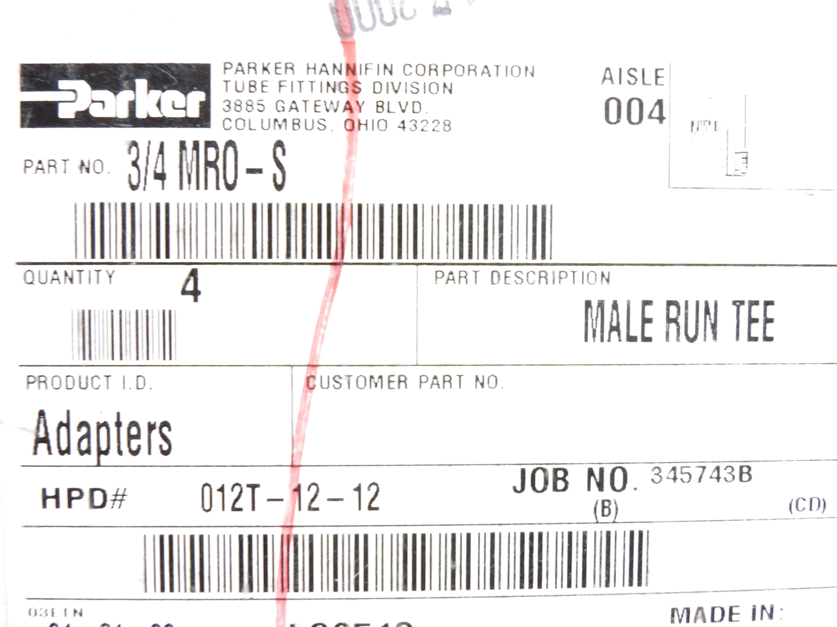 PARKER 3/4MR0-S (PKG OF 4) NSMP