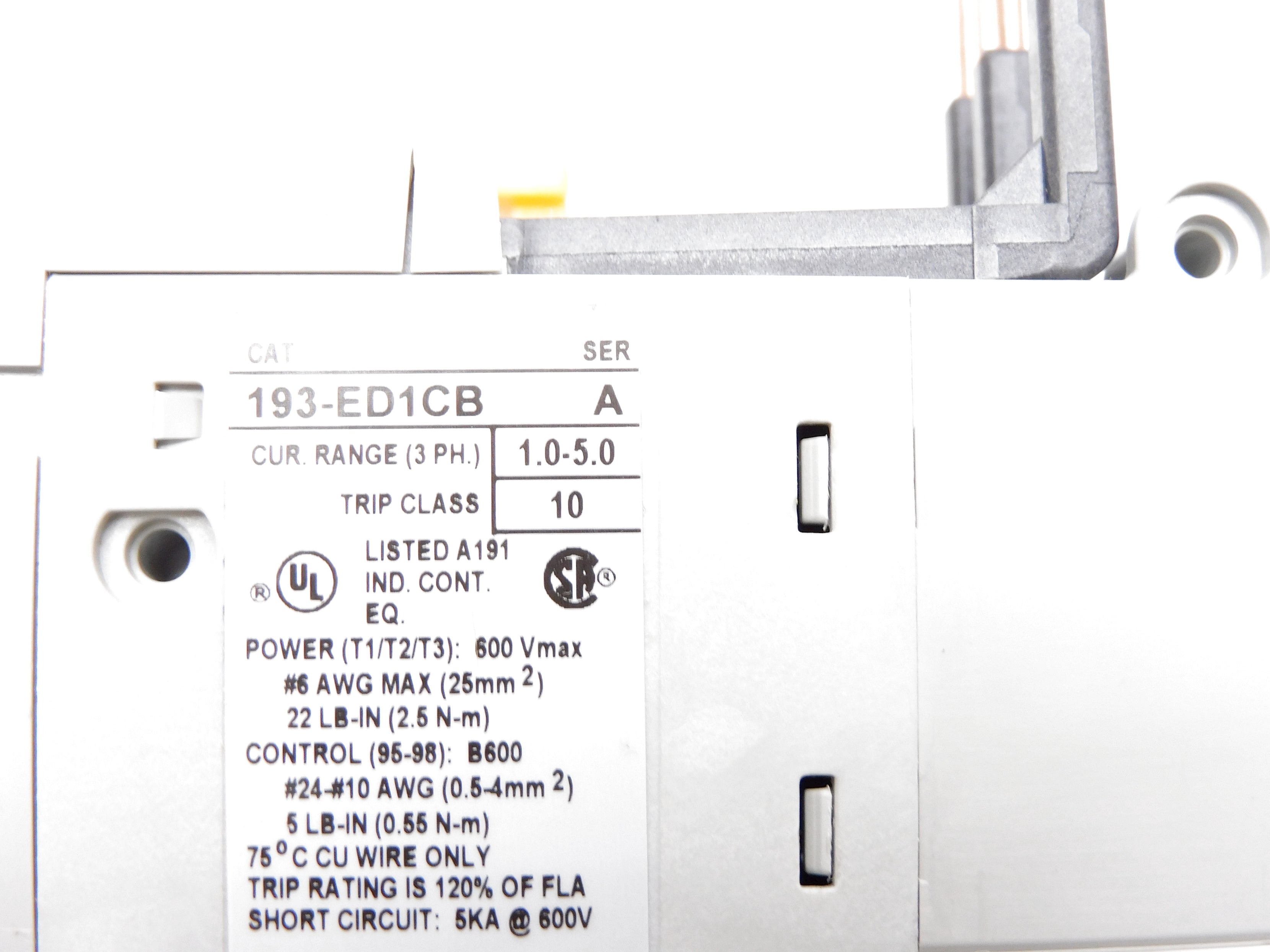 ALLEN BRADLEY 193-ED1CB SER. A 600V 1.0-5.0A (BR/WH) NSMP