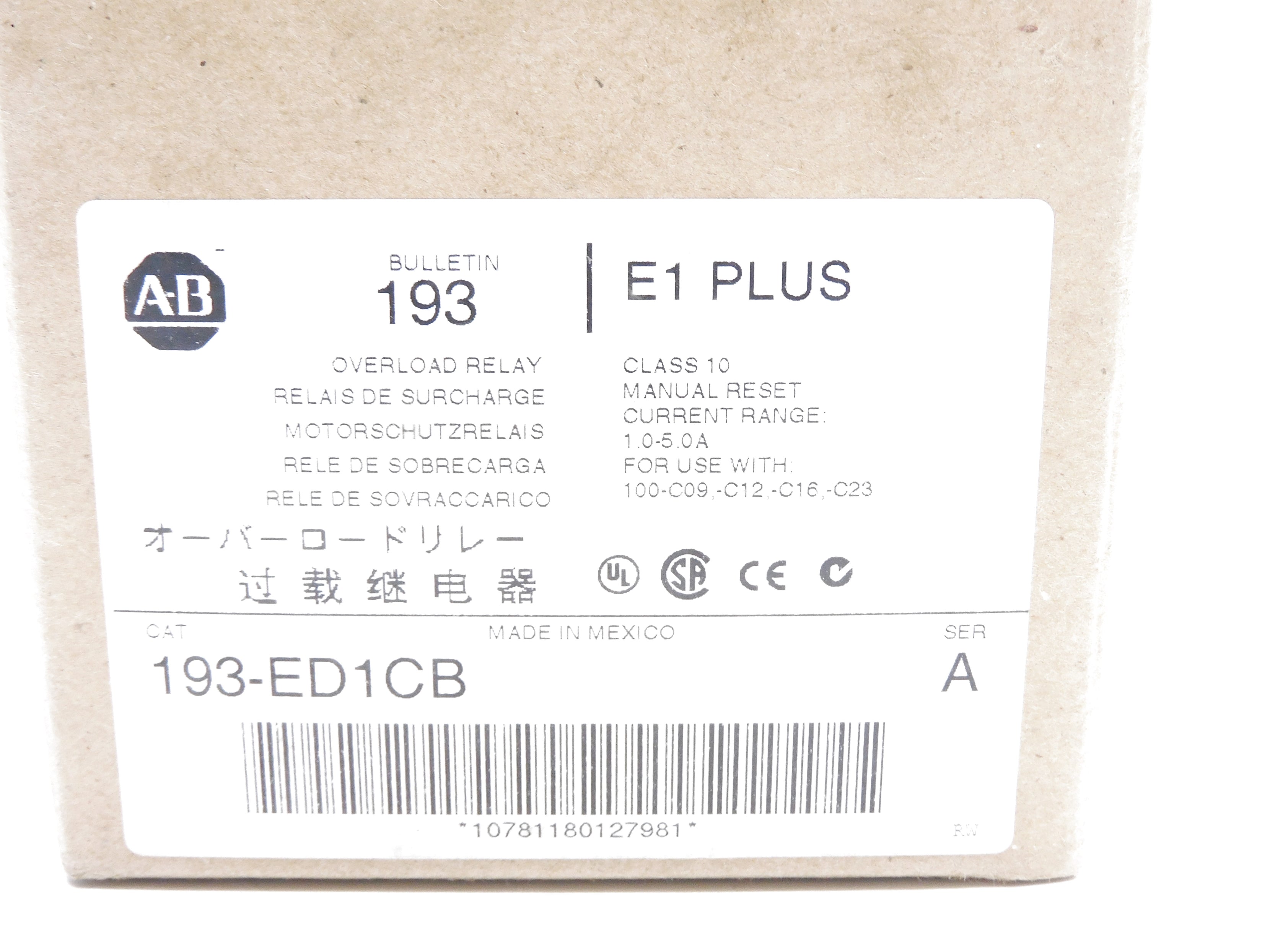 ALLEN BRADLEY 193-ED1CB SER. A 600V 1.0-5.0A (BR/WH) NSMP