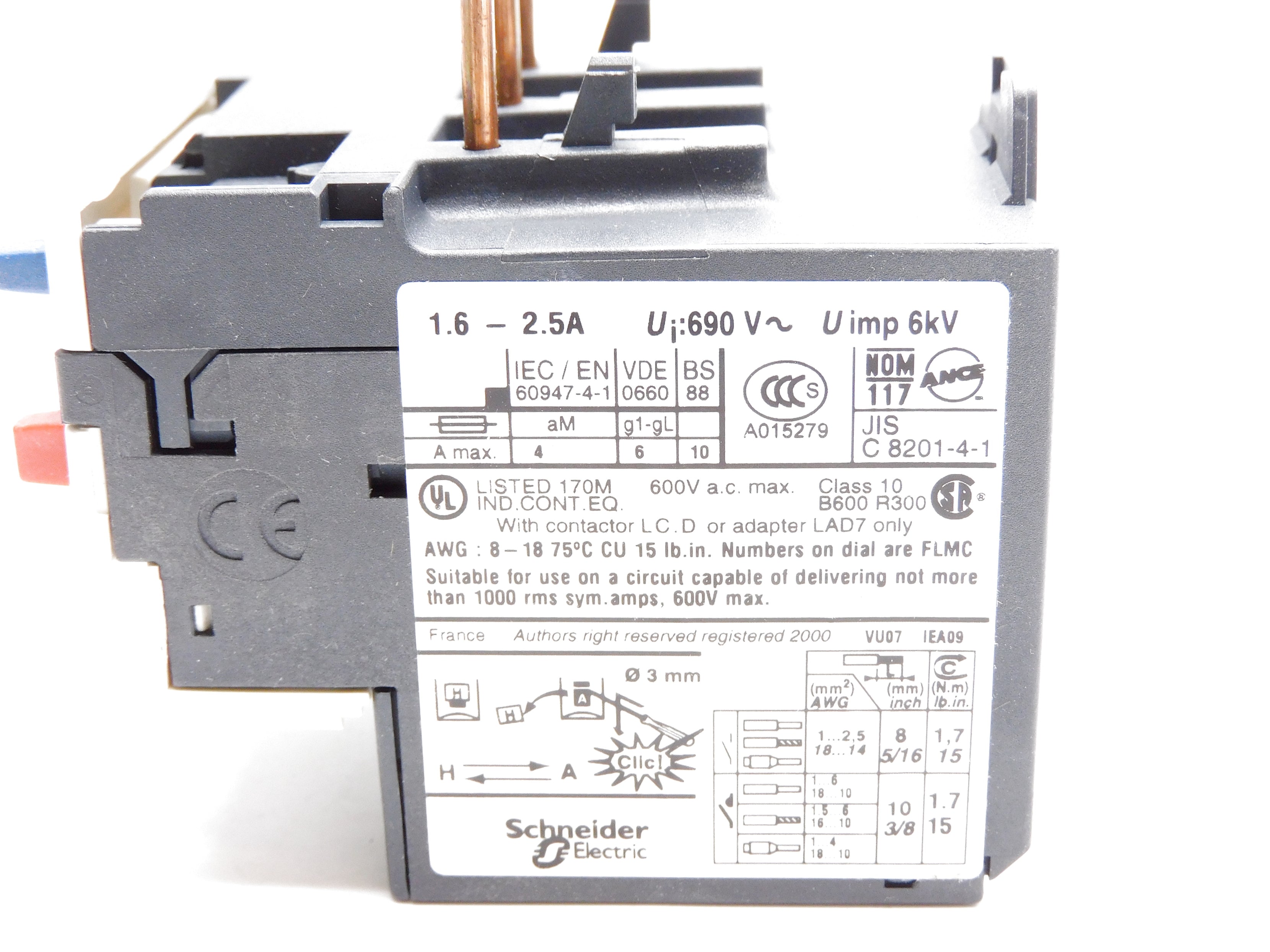 TELEMECANIQUE LRD07 690V 1.6-2.5A UNMP