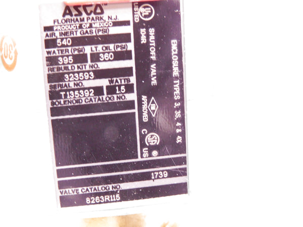 ASCO 8263R115 100-240V 540PSI 3/8" NSMP