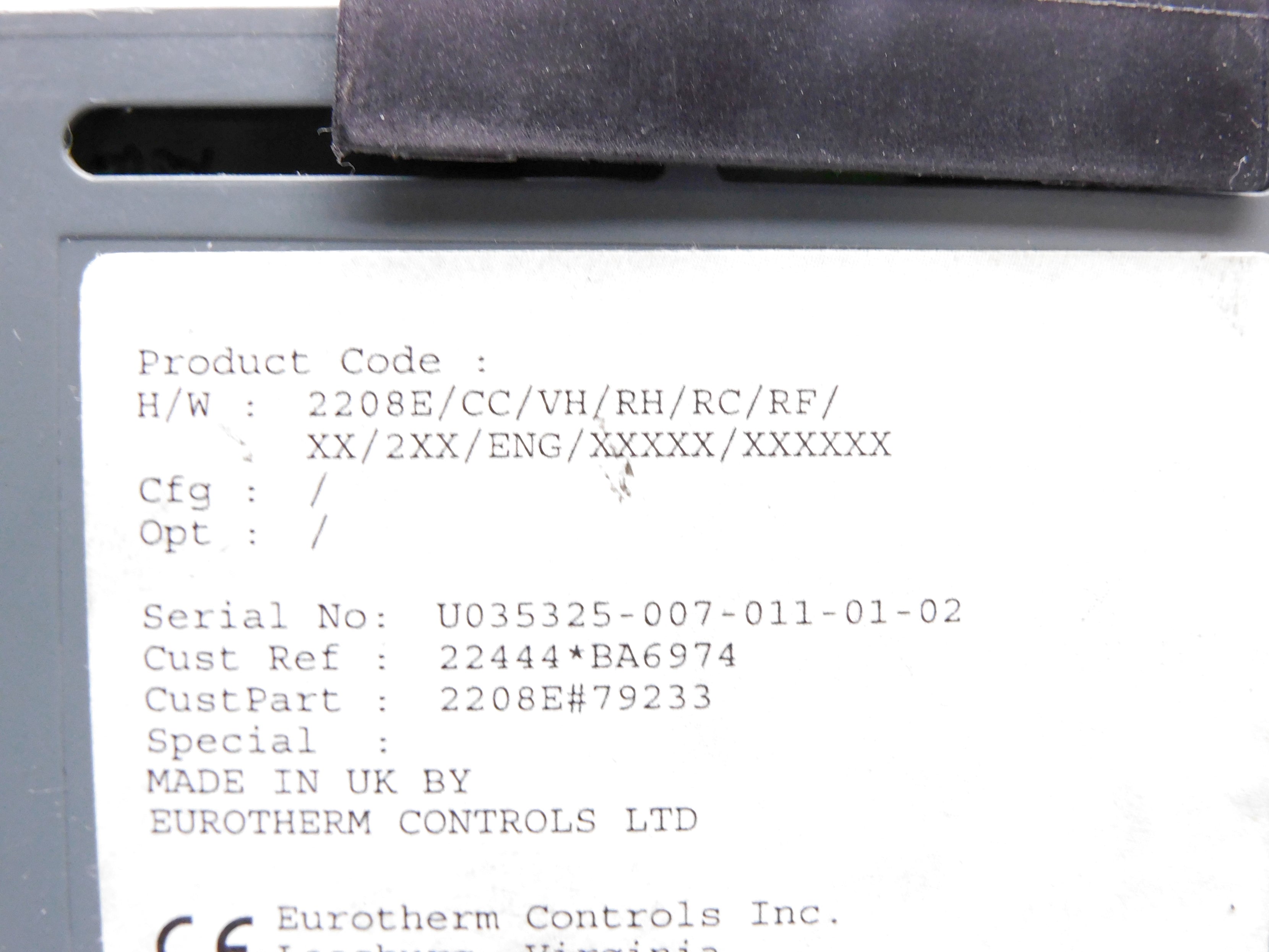 EUROTHERM 2208E/CC/VH/RH/RC/RF/XX/2XX/ENG/XXXXX/XXXXXX UNMP