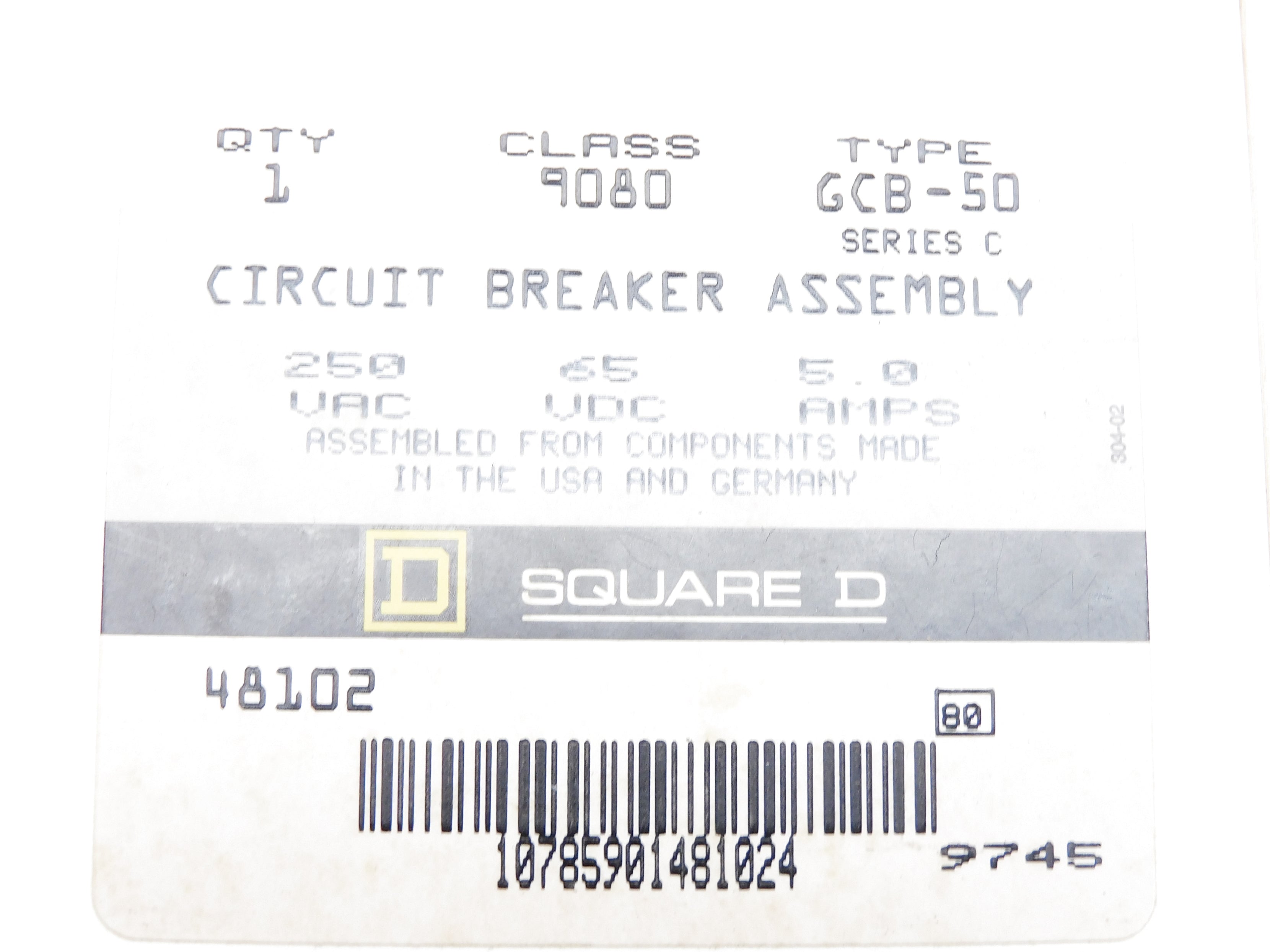 SQUARE D 9080GCB50 SER. C 250VAC 5.0A NSMP