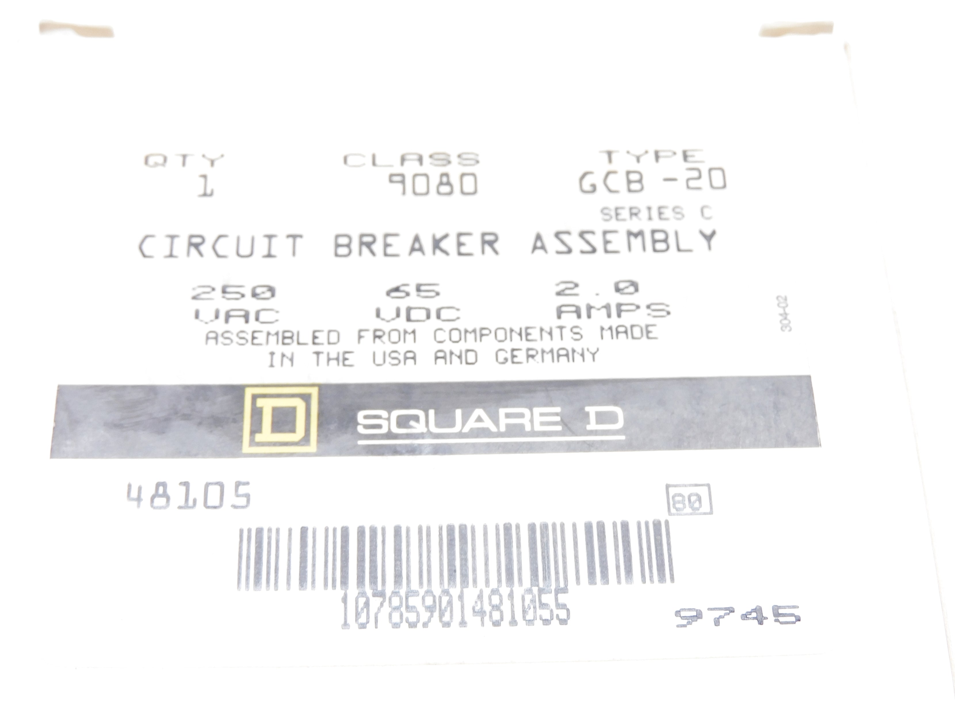 SQUARE D 9080GCB20 SER. C 2A 250VAC NSMP