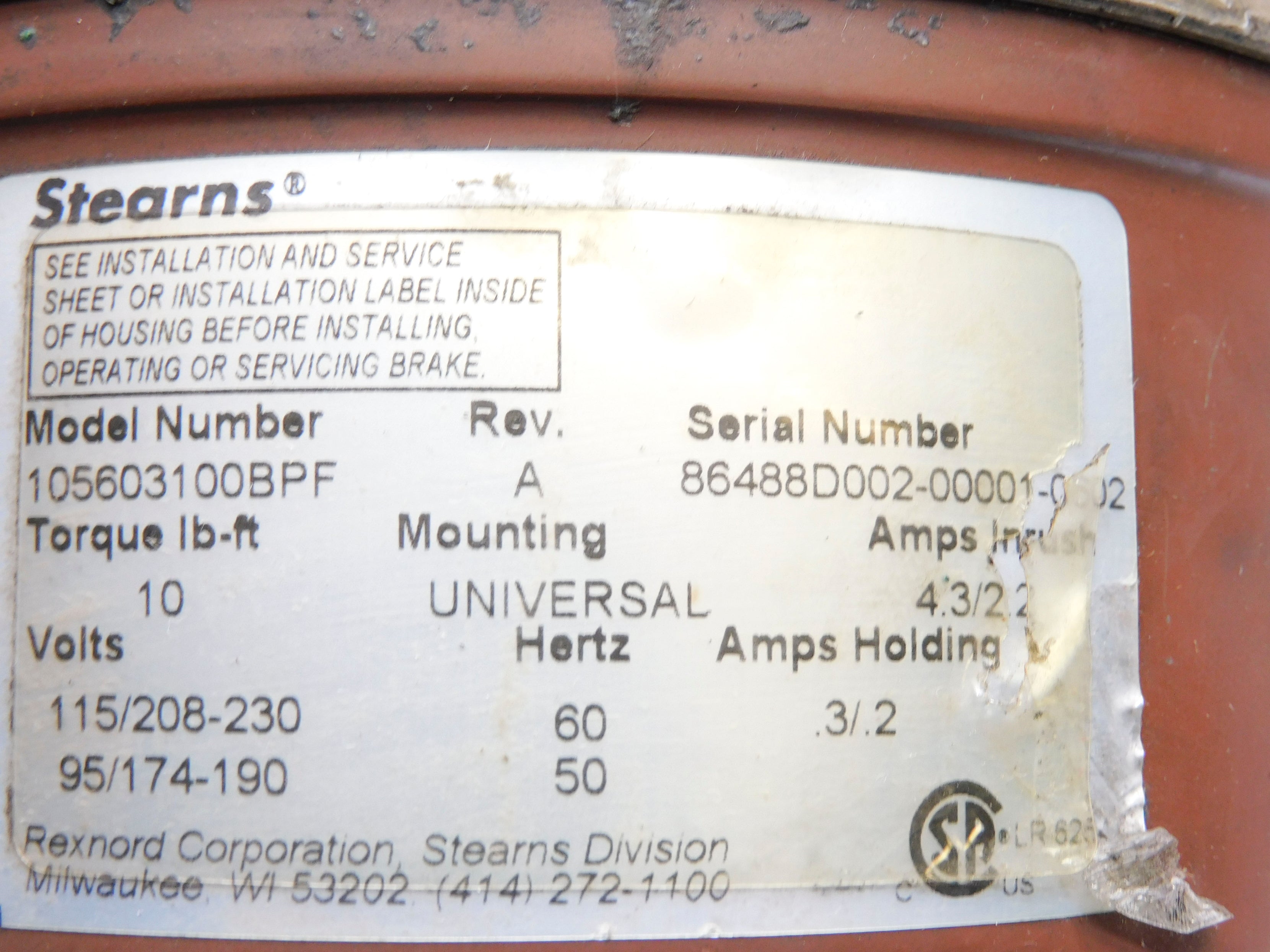 STEARNS 105603100BPF UNMP