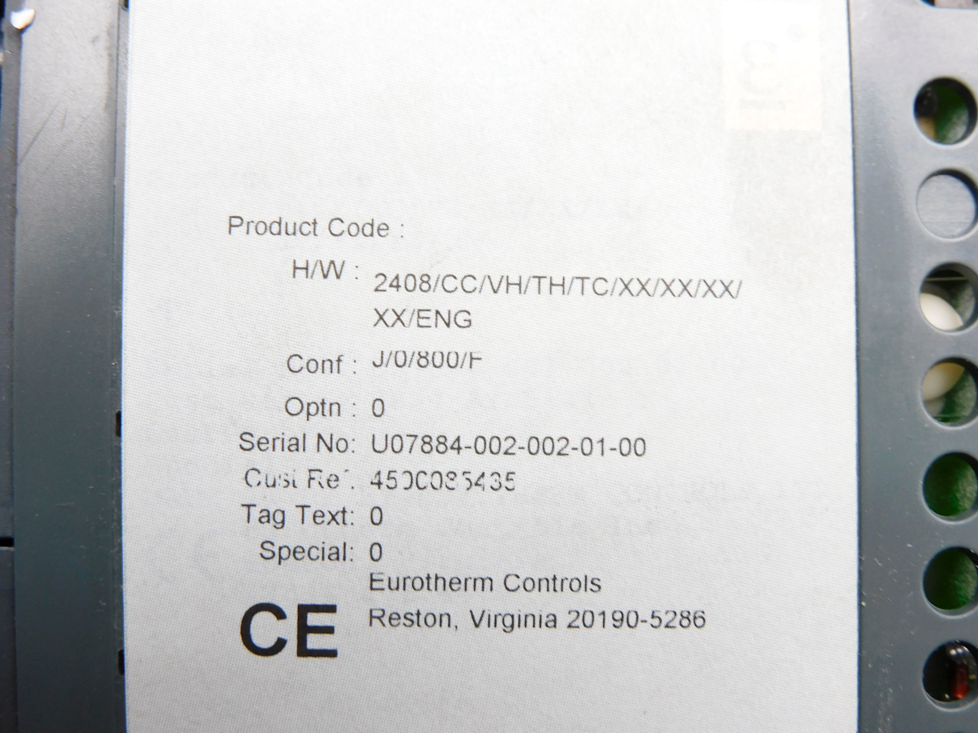 EUROTHERM 2408/CC/VH/TH/TC/XX/XX/XX/XX/ENG NSMP