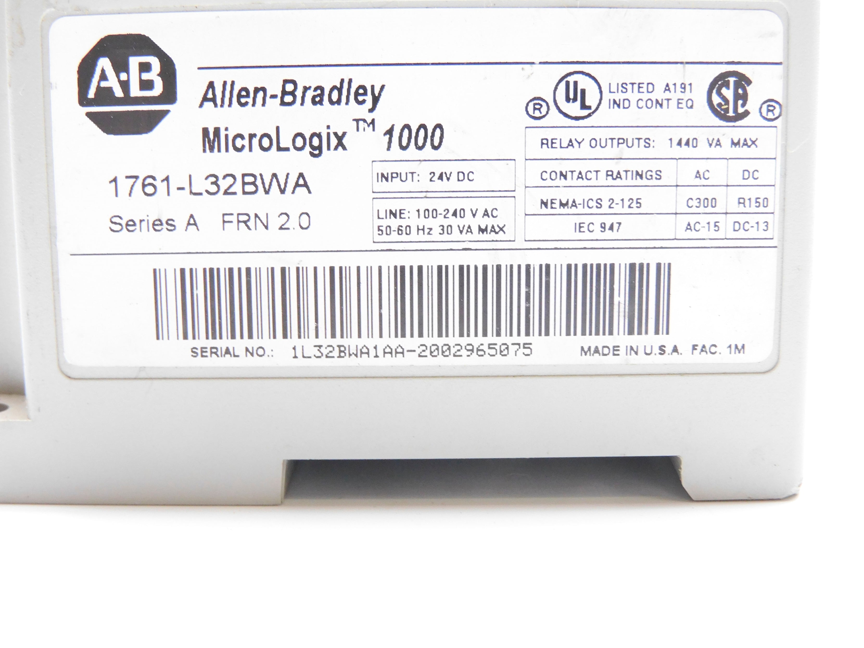 ALLEN BRADLEY 1761-L32BWA SER. A F/W 2.0 UNMP