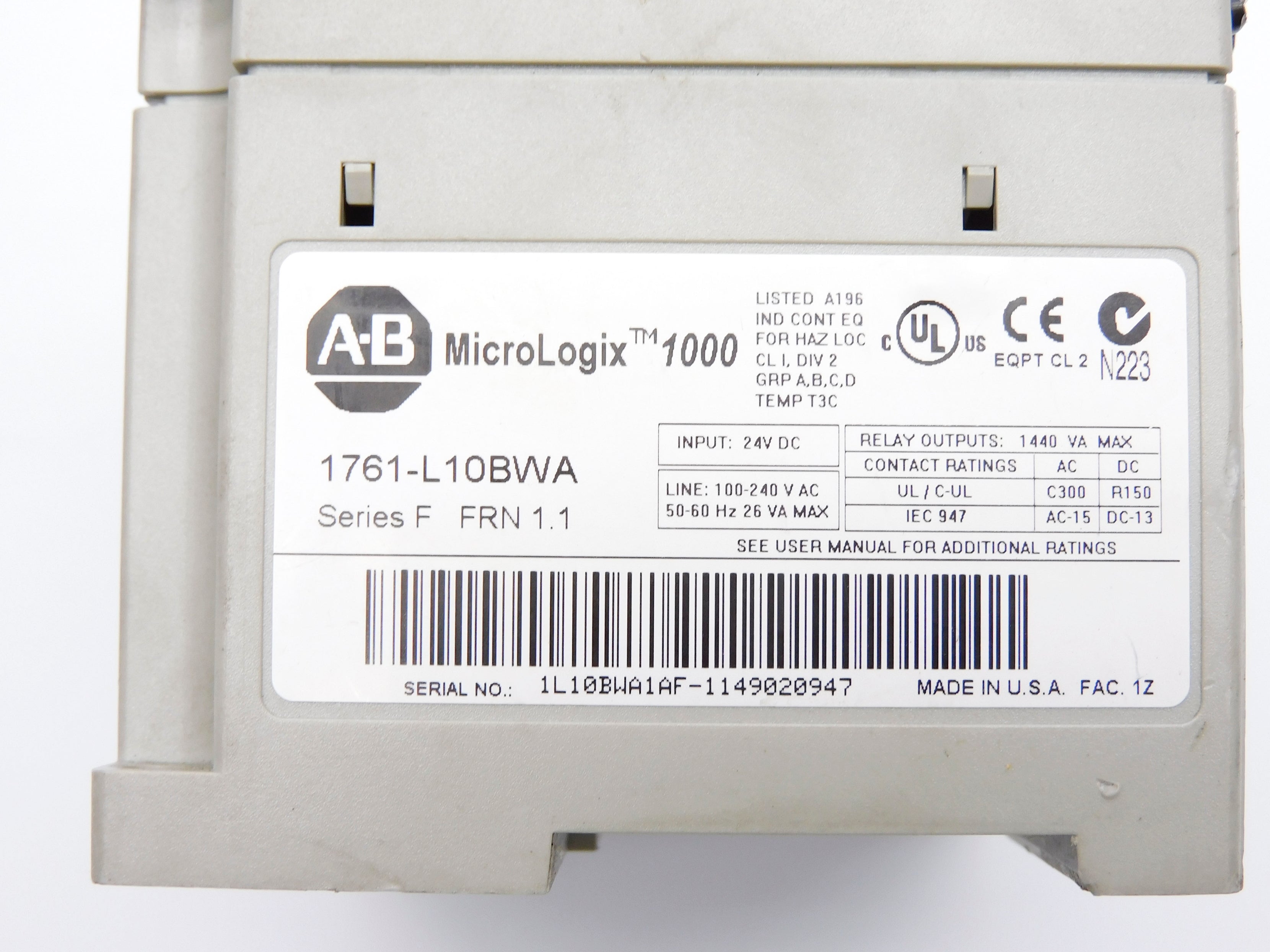 ALLEN BRADLEY 1761-L10BWA SER. F F/W 1.1 UNMP
