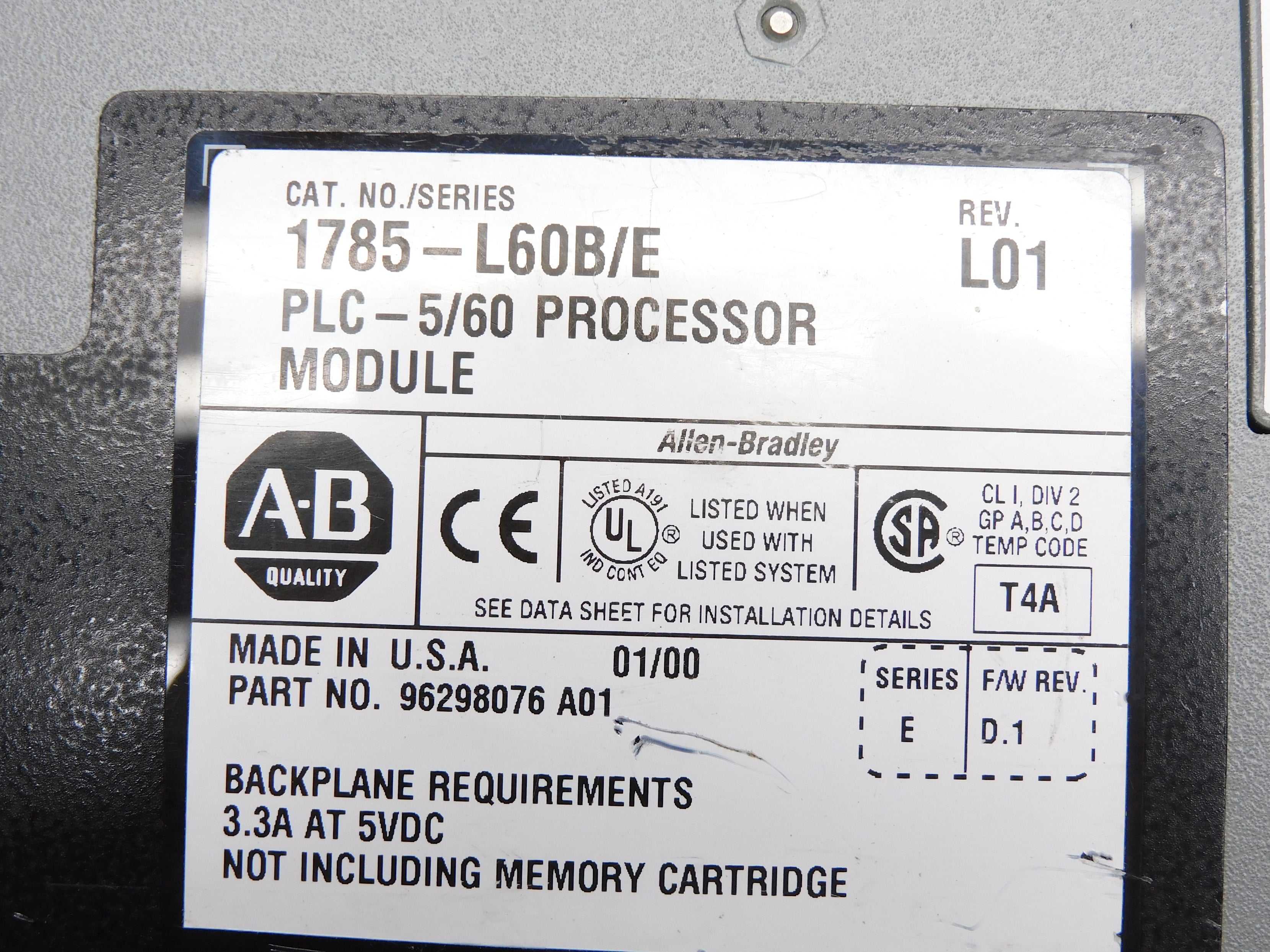 ALLEN BRADLEY 1785-L60B SER. E F/W D.1 (NO KEY) UNMP