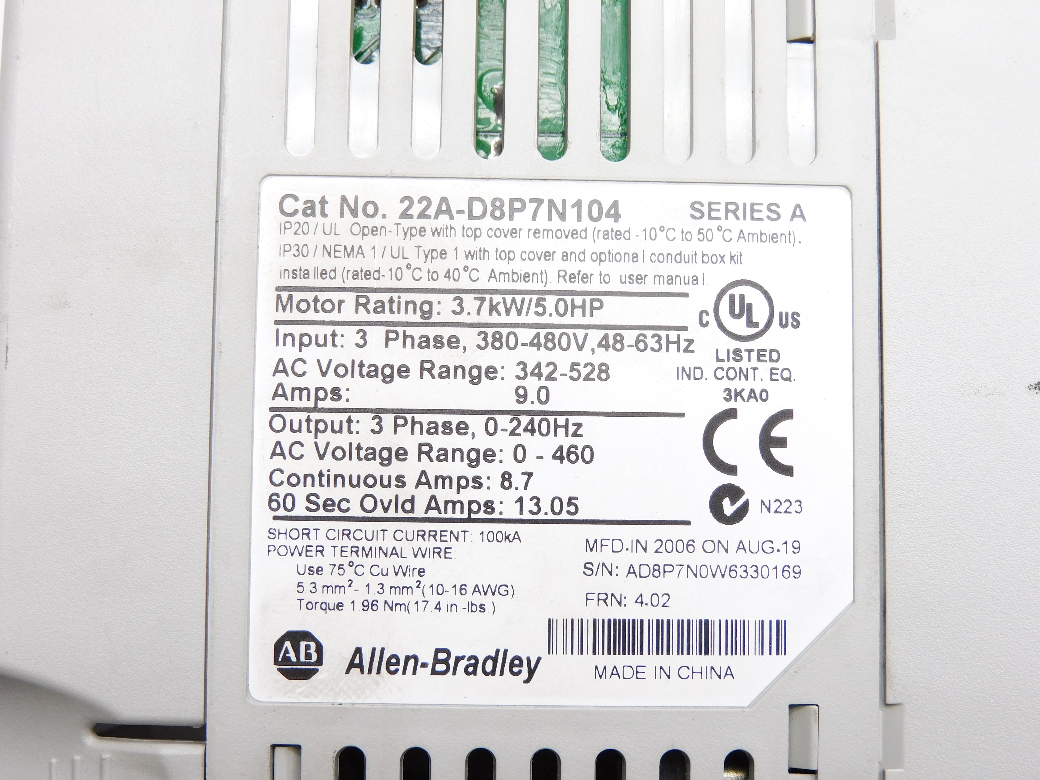 ALLEN BRADLEY 22A-D8P7N104 SER. A F/W 4.02 UMMP