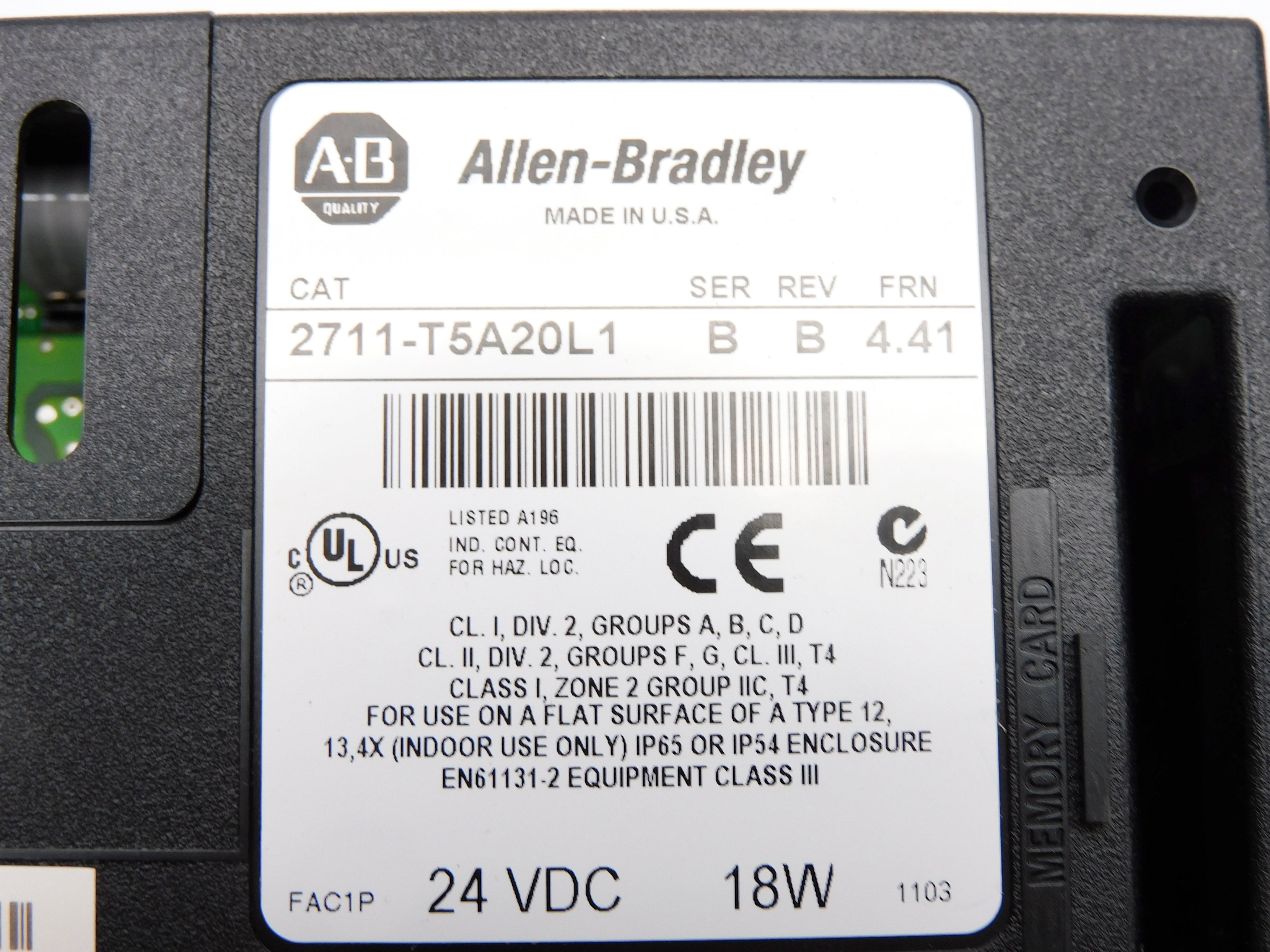 ALLEN BRADLEY 2711-T5A20L1 SER. B F/W 4.41 UNMP