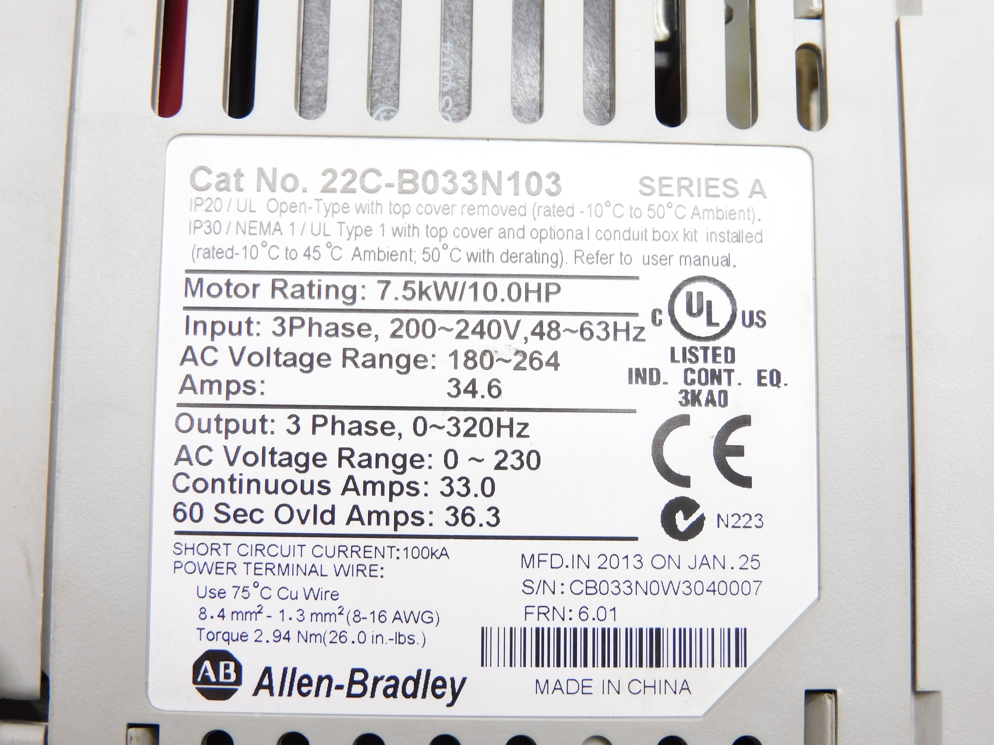 ALLEN BRADLEY 22C-B033N103 SER. A F/W 6.01 UNMP