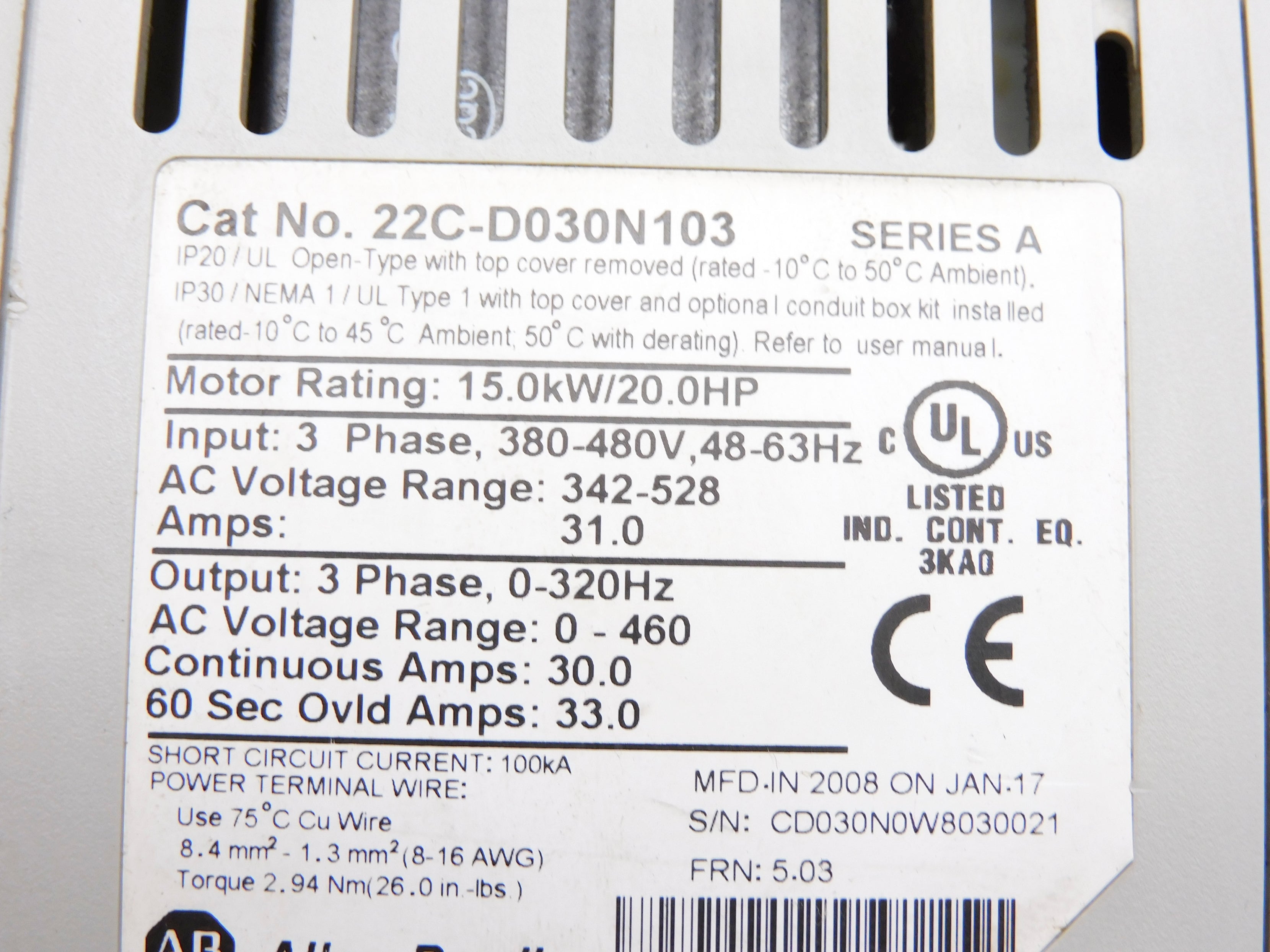 ALLEN BRADLEY 22C-D030N103 SER. A F/W 5.03 UNMP