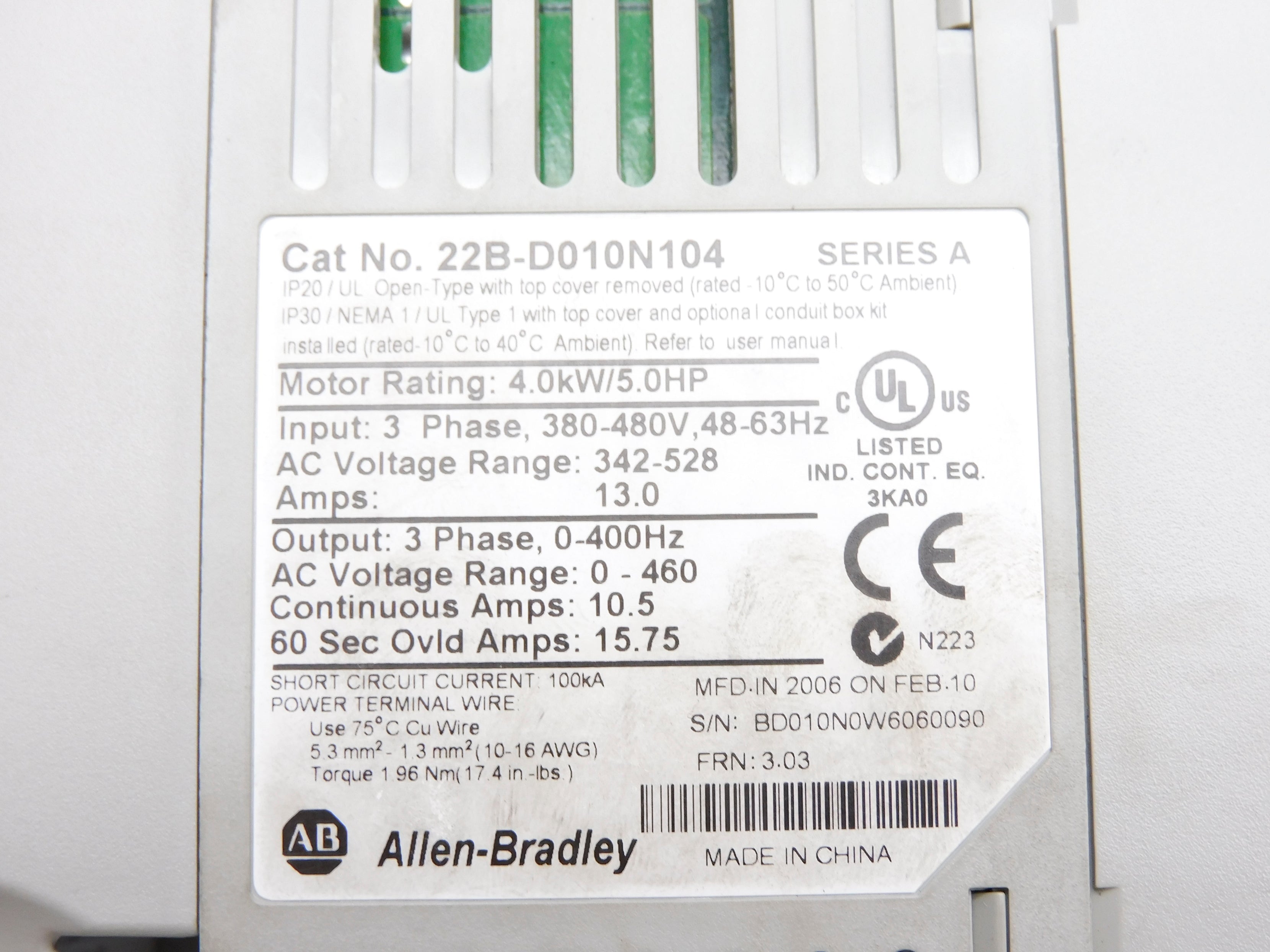 ALLEN BRADLEY 22B-D010N104 SER. A F/W 3.03 UNMP