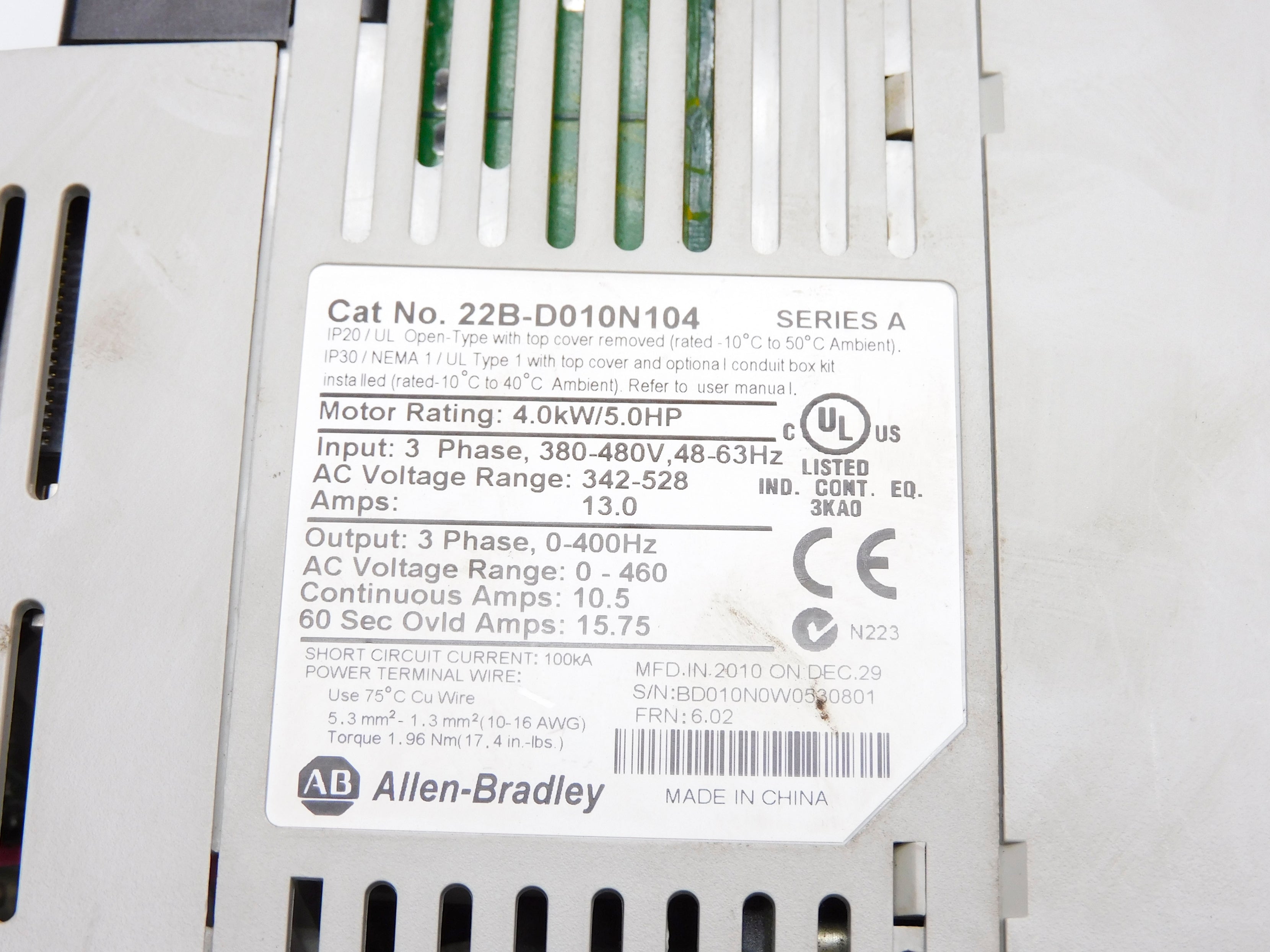 ALLEN BRADLEY 22B-D010N104 SER. A F/W 6.02 (AS PICTURED) UNMP