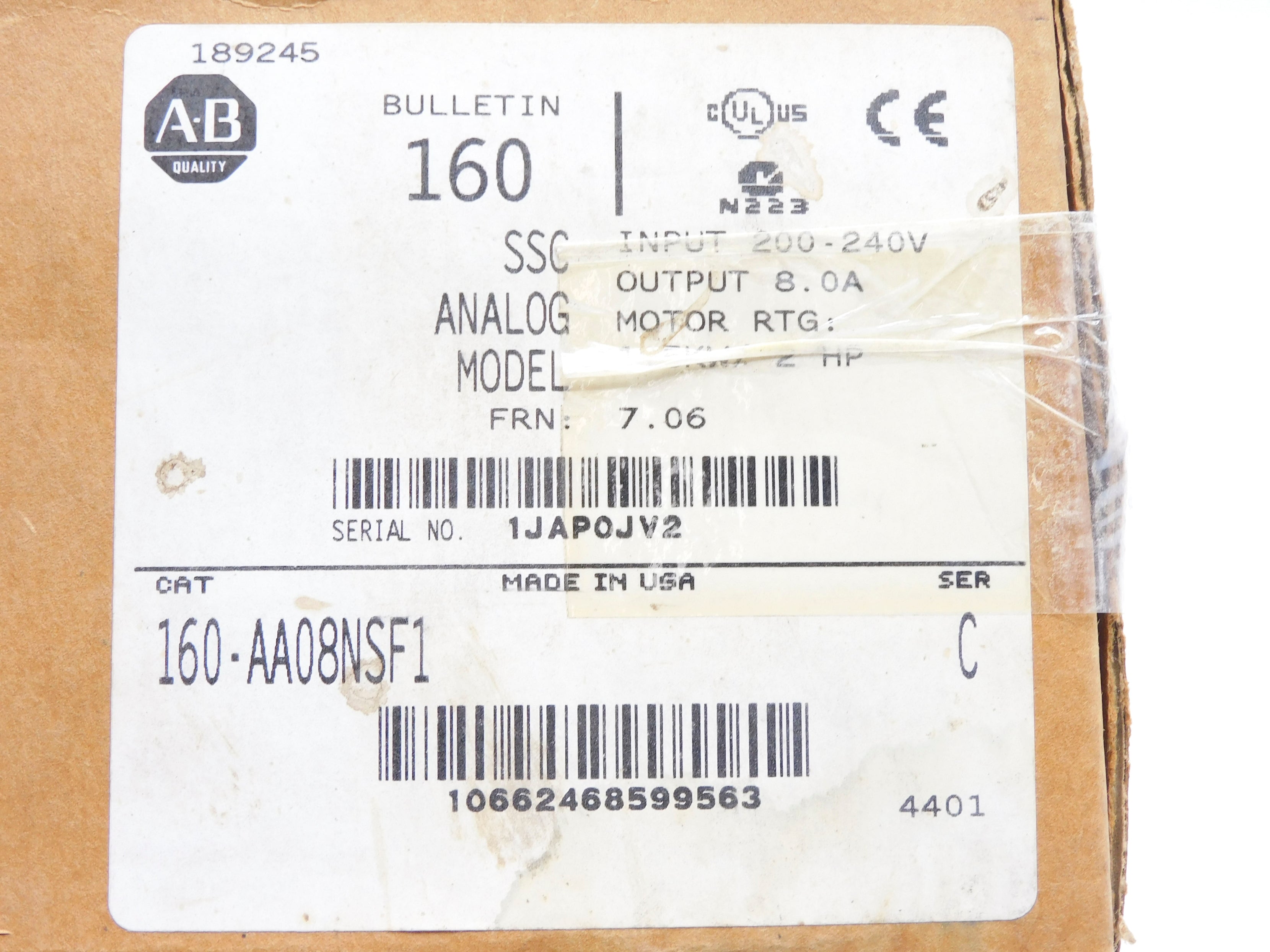 ALLEN BRADLEY 160-AA08NSF1 SER. C F/W 7.06 (BR/WH) NSMP