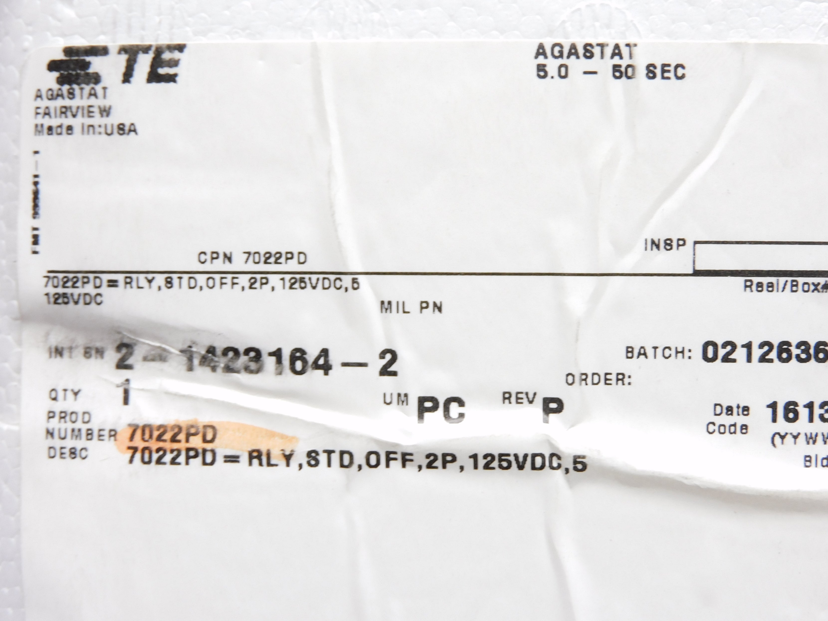 AGASTAT 7022PD 125VDC NSFS