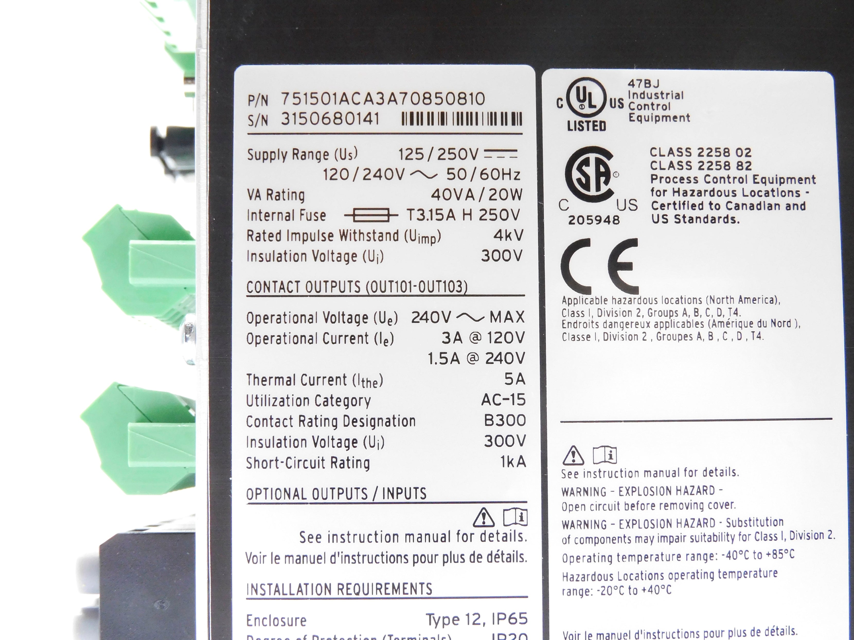 SEL SEL-751 751501ACA3A70850810 125/250V 3A NSMP