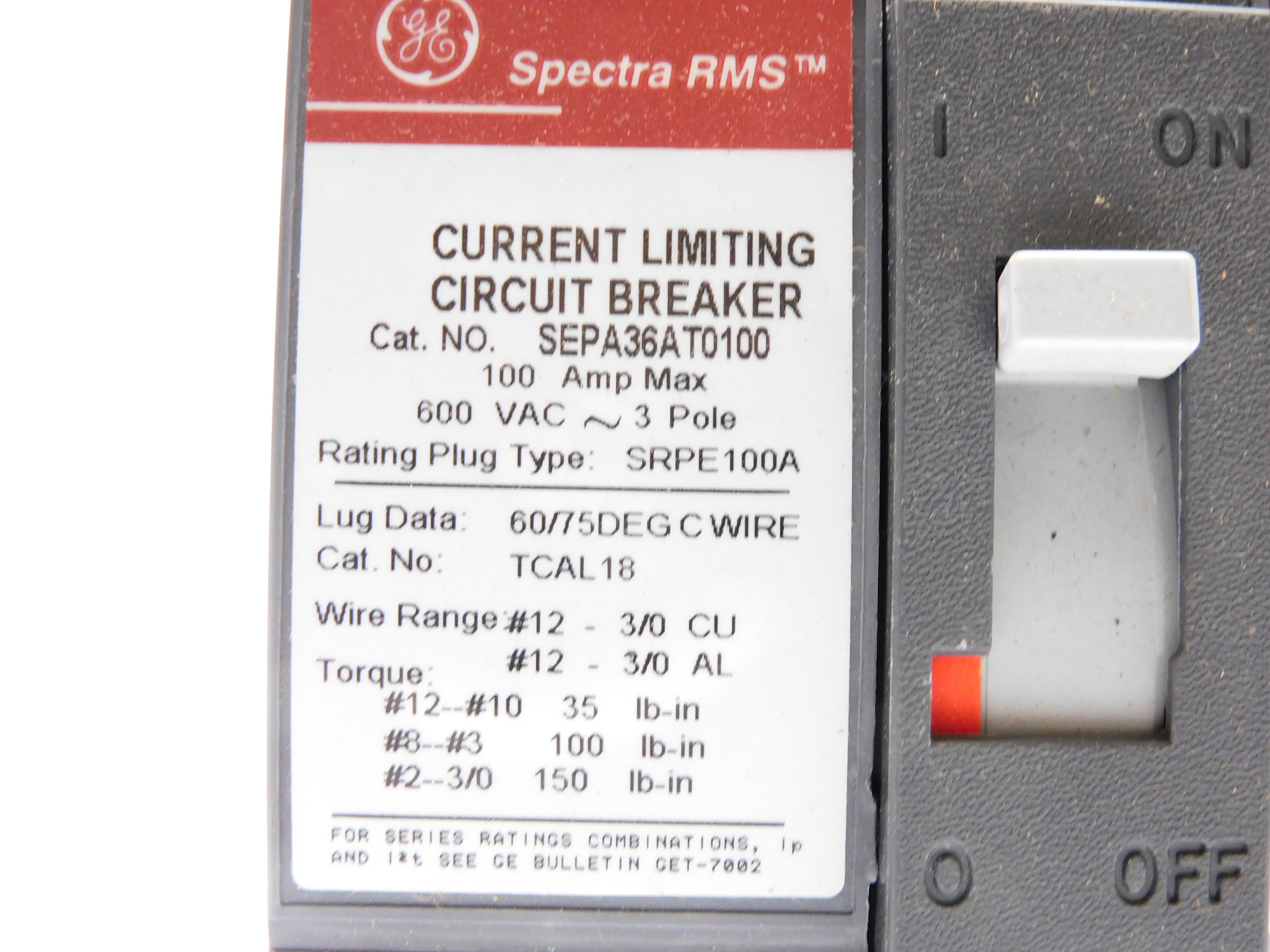 GENERAL ELECTRIC SEPA36AT0100 100A 600VAC NSMP