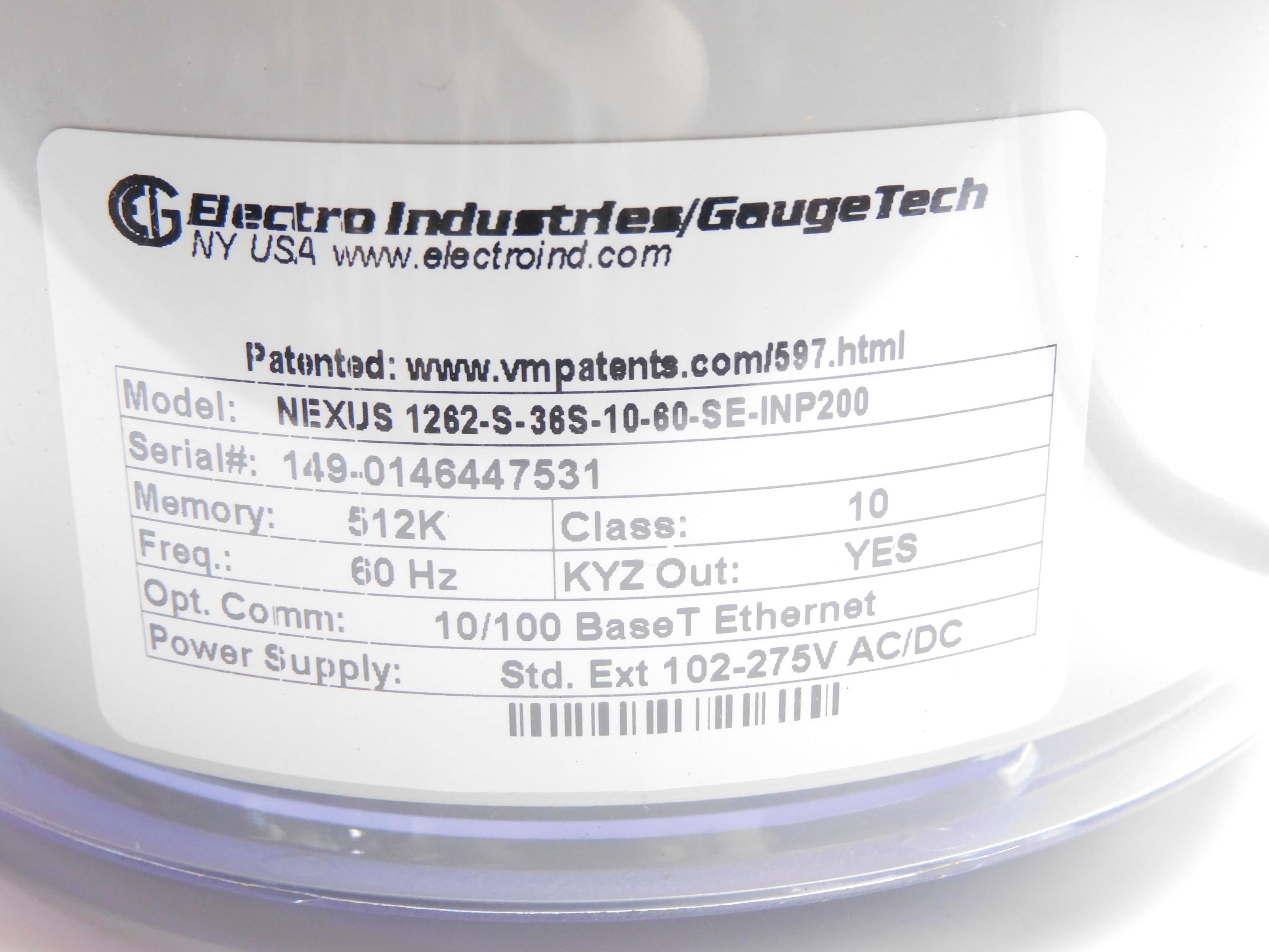 ELECTRO INDUSTRIES NEXUS 1262-S-36S-10-60-SE-INP200 NSMP