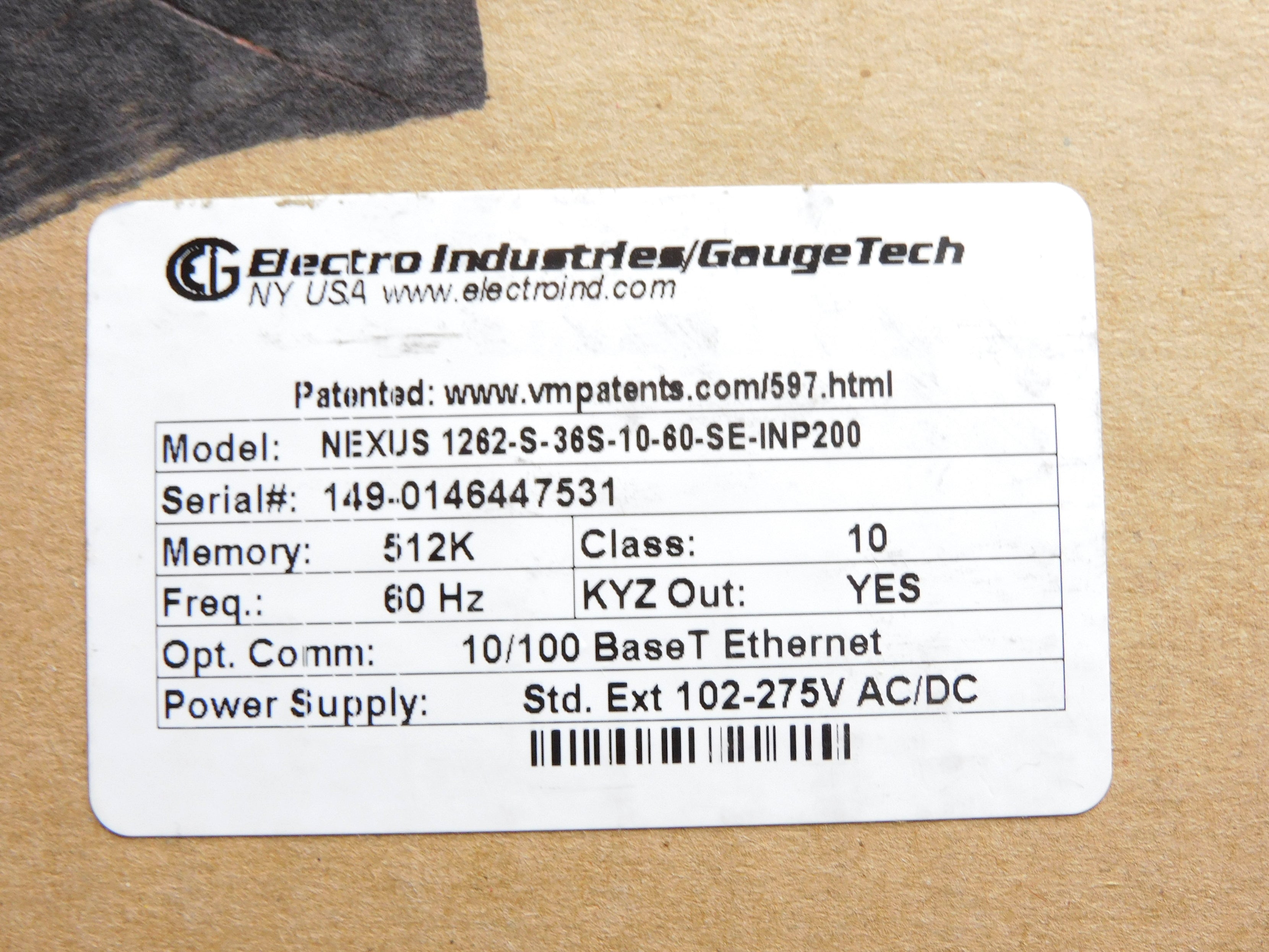 ELECTRO INDUSTRIES NEXUS 1262-S-36S-10-60-SE-INP200 NSMP