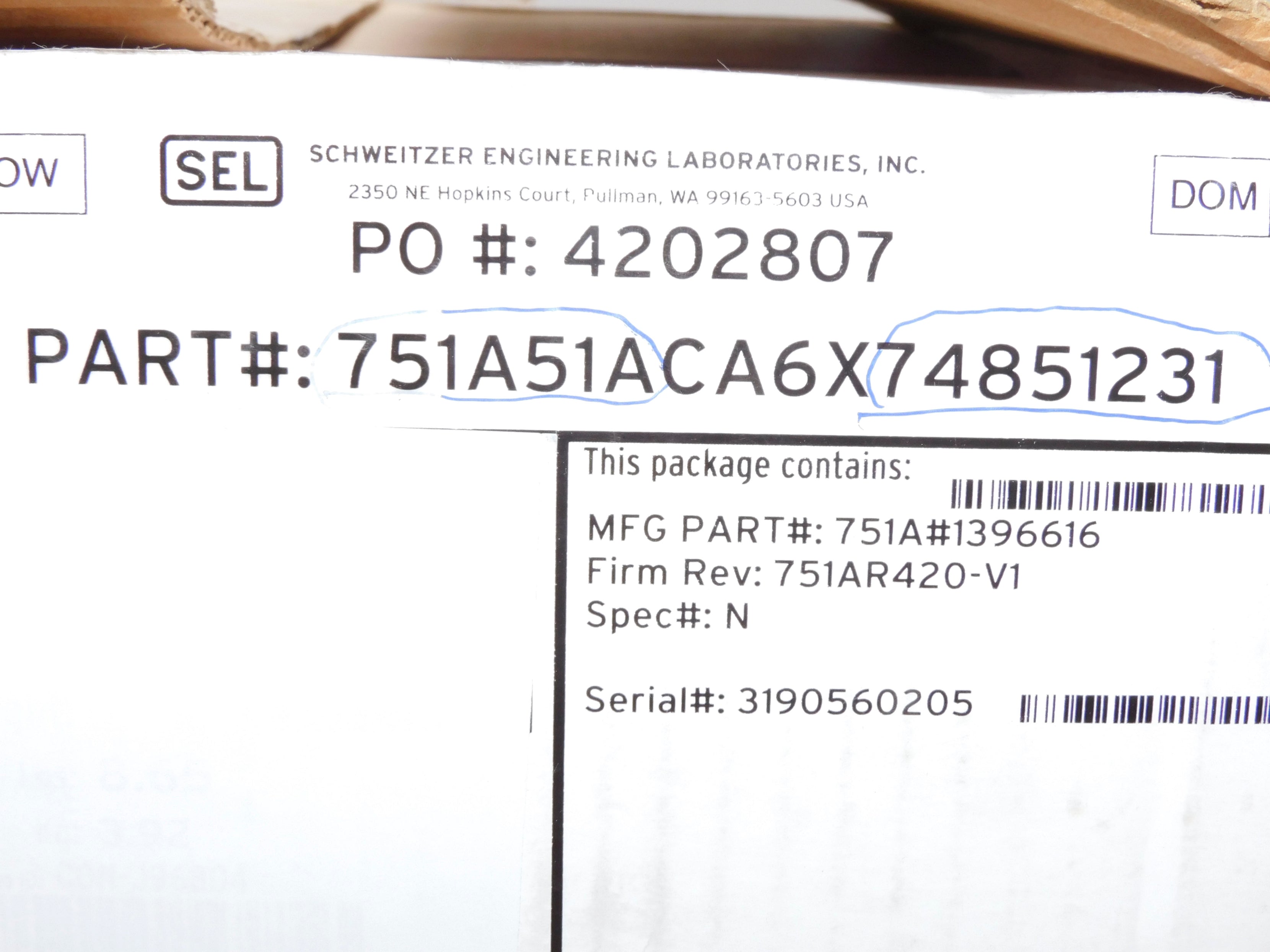 SEL SEL-751A 751A51ACA6X74851231 110-250V 5A NSMP