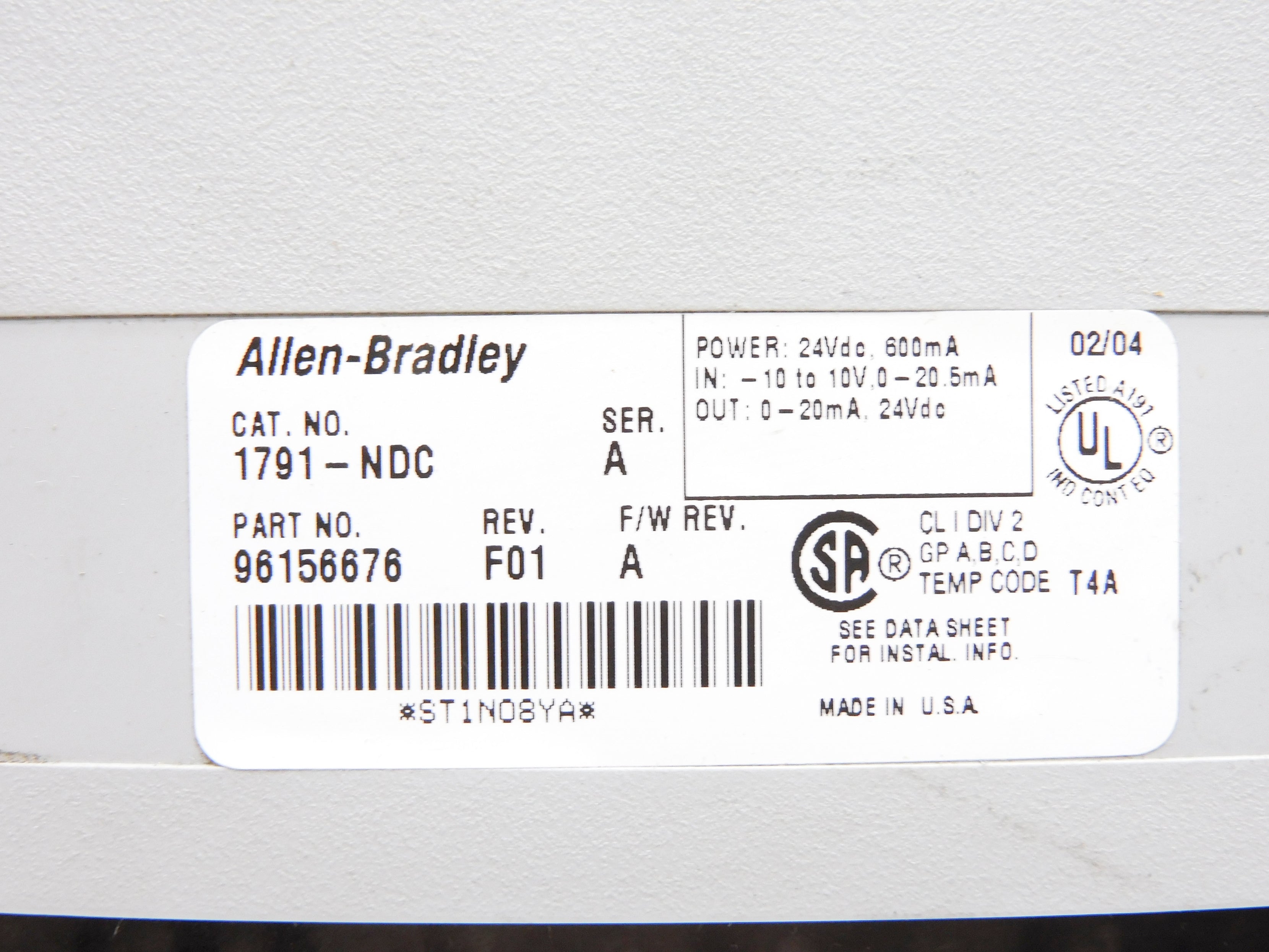 ALLEN BRADLEY 1791-NDC SER. A F/W A UNMP