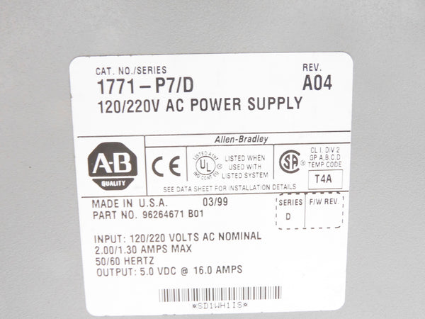ALLEN BRADLEY 1771-P7 SER. D (AS PICTURED) UNMP