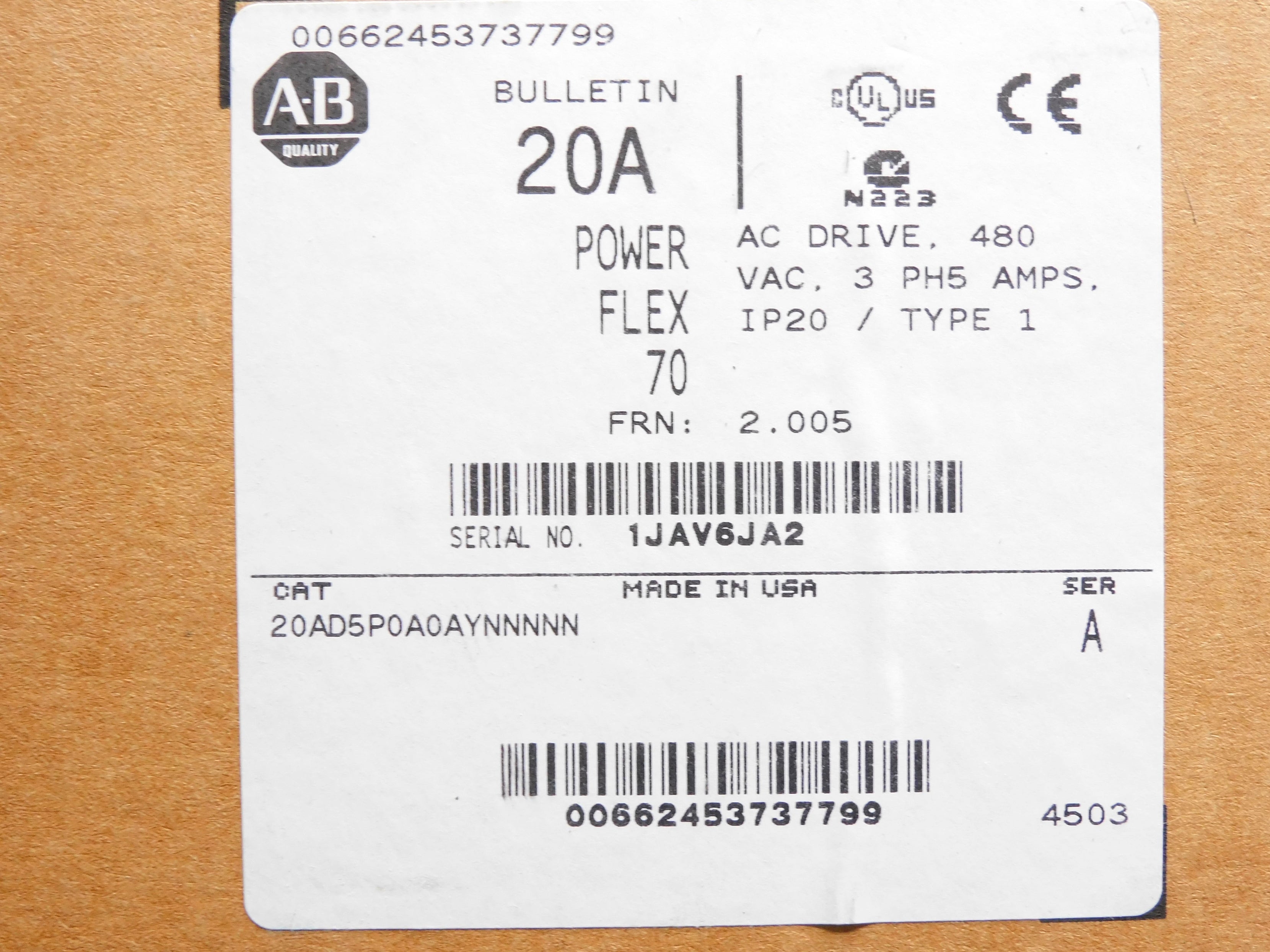 ALLEN BRADLEY 20AD5P0A0AYNNNNN SER. A F/W 2.005 NSMP