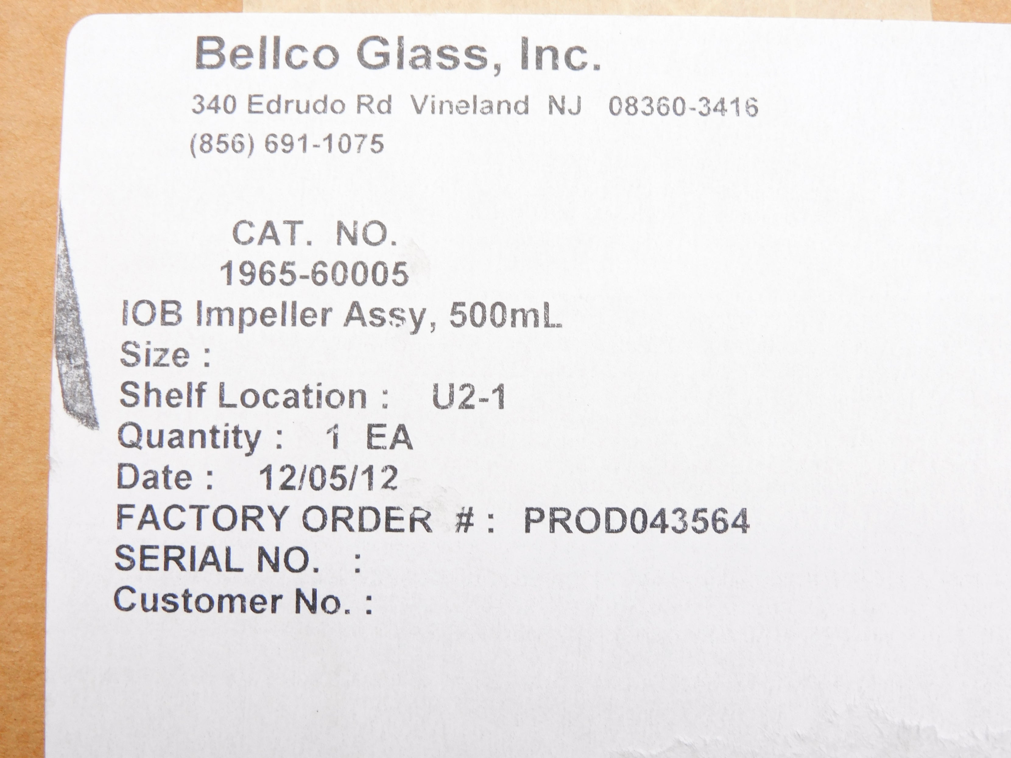 BELLCO GLASS 1965-60005 NSFS