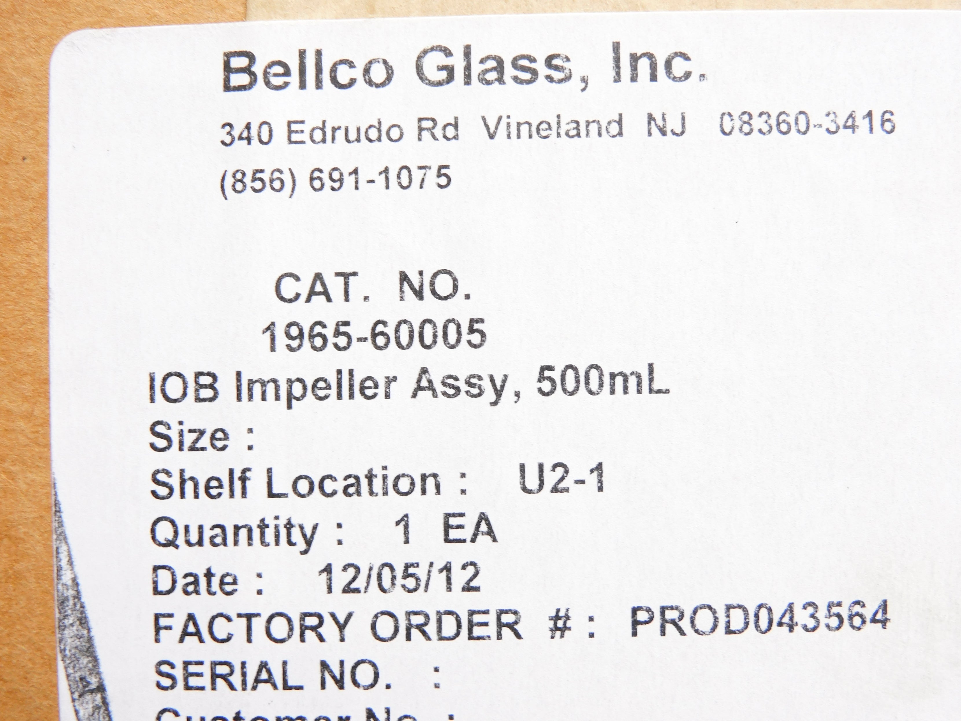 BELLCO GLASS 1965-60005 NSMP