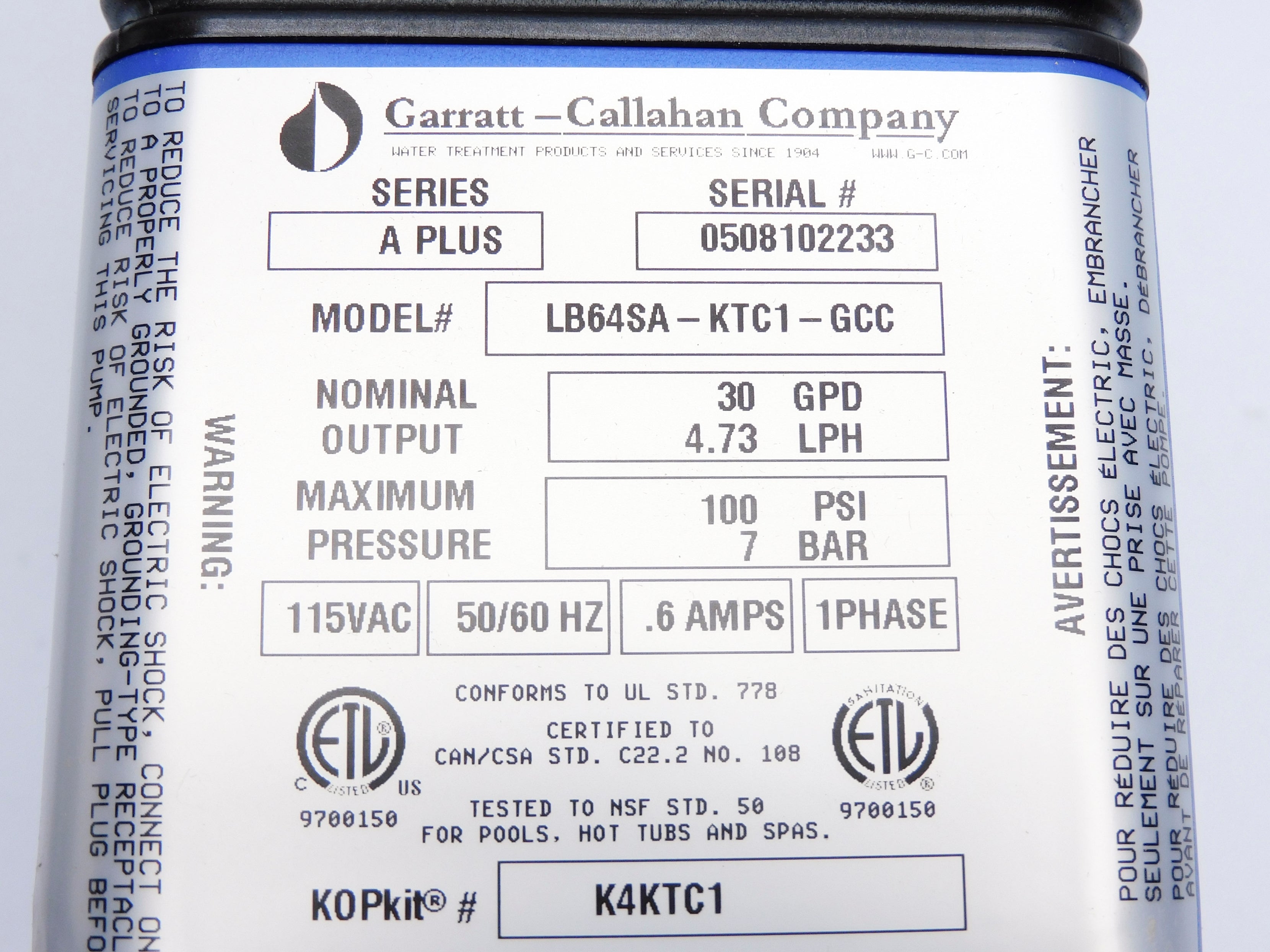 GARRAT-CALLAHAN LB64SA-KTC1-GCC NSMP
