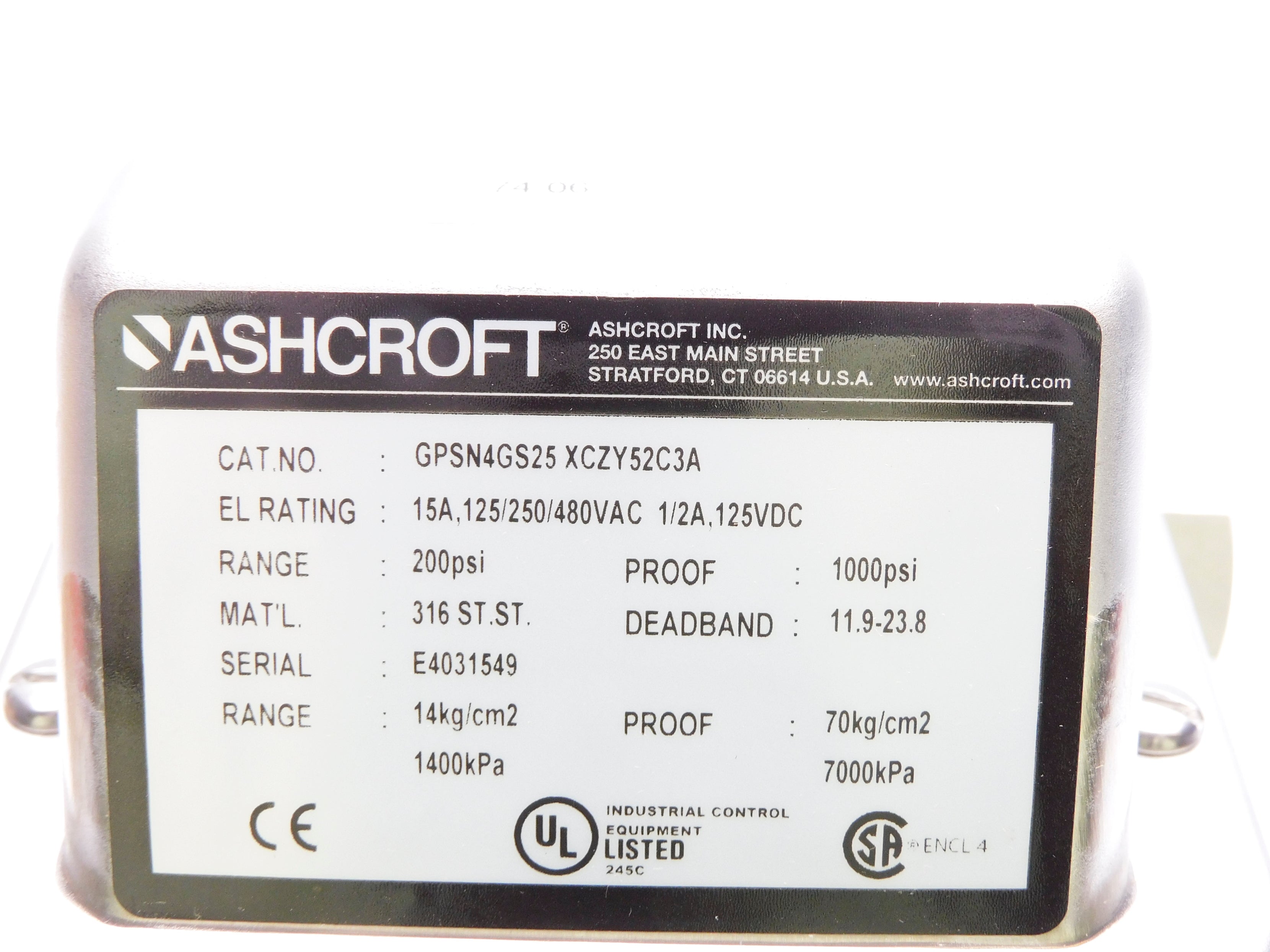ASHCROFT GPSN4GS25XCZY52C3A NSMP