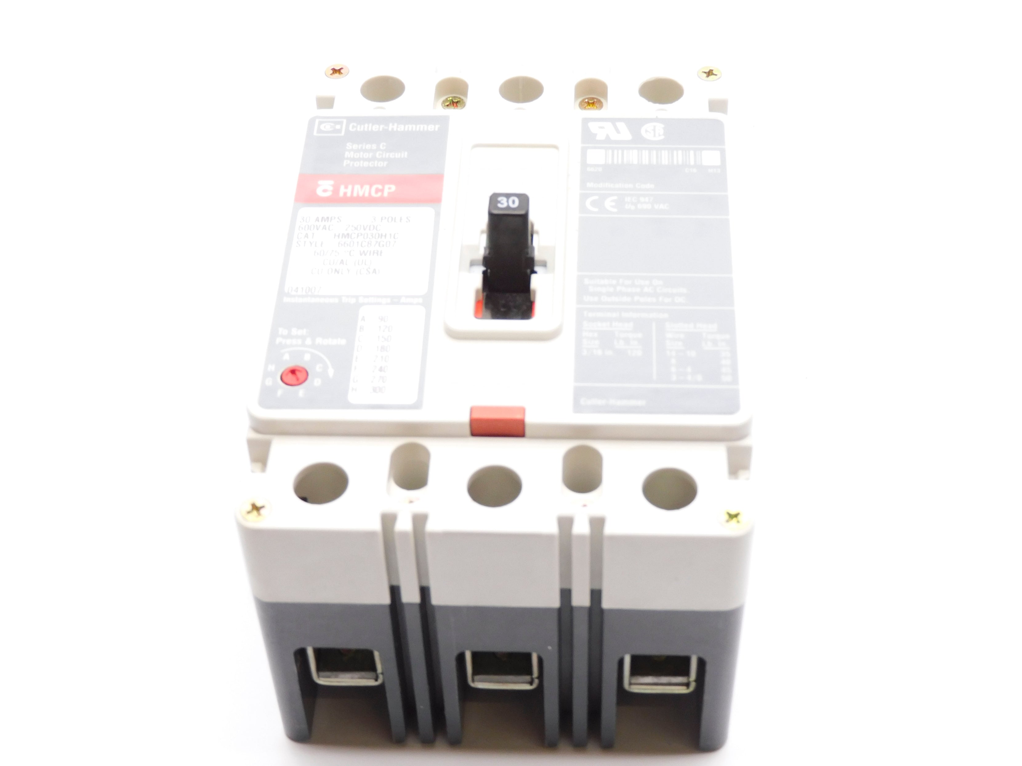 CUTLER HAMMER HMCP030H1C SER. C 30A 600VAC (GREY) NSNP