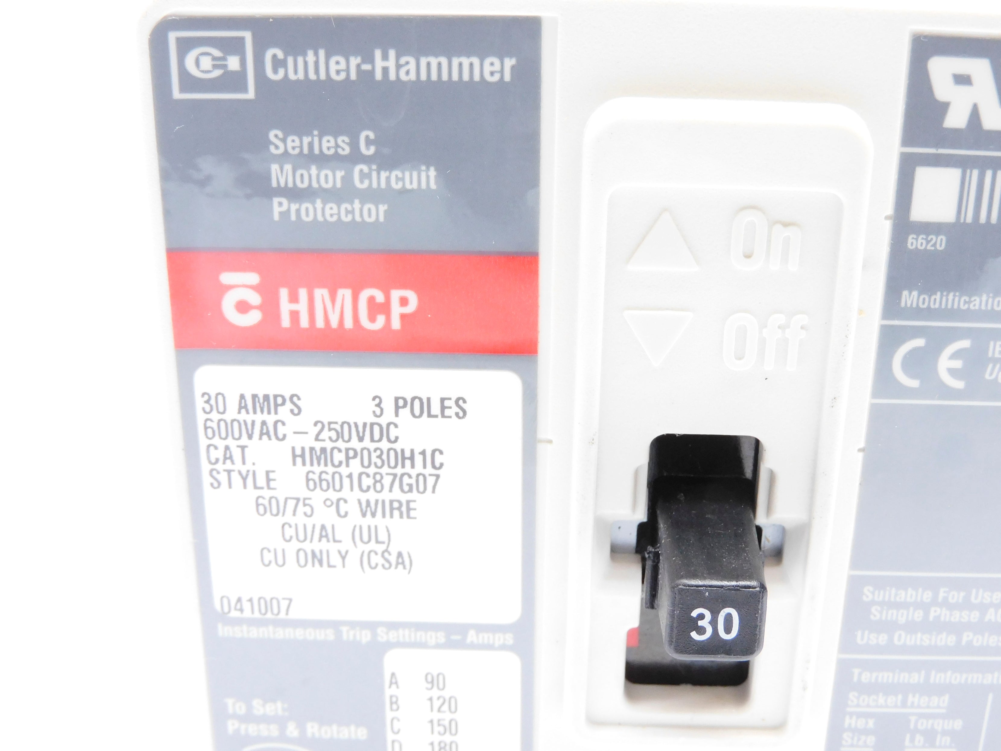 CUTLER HAMMER HMCP030H1C SER. C 30A 600VAC (GREY) NSNP