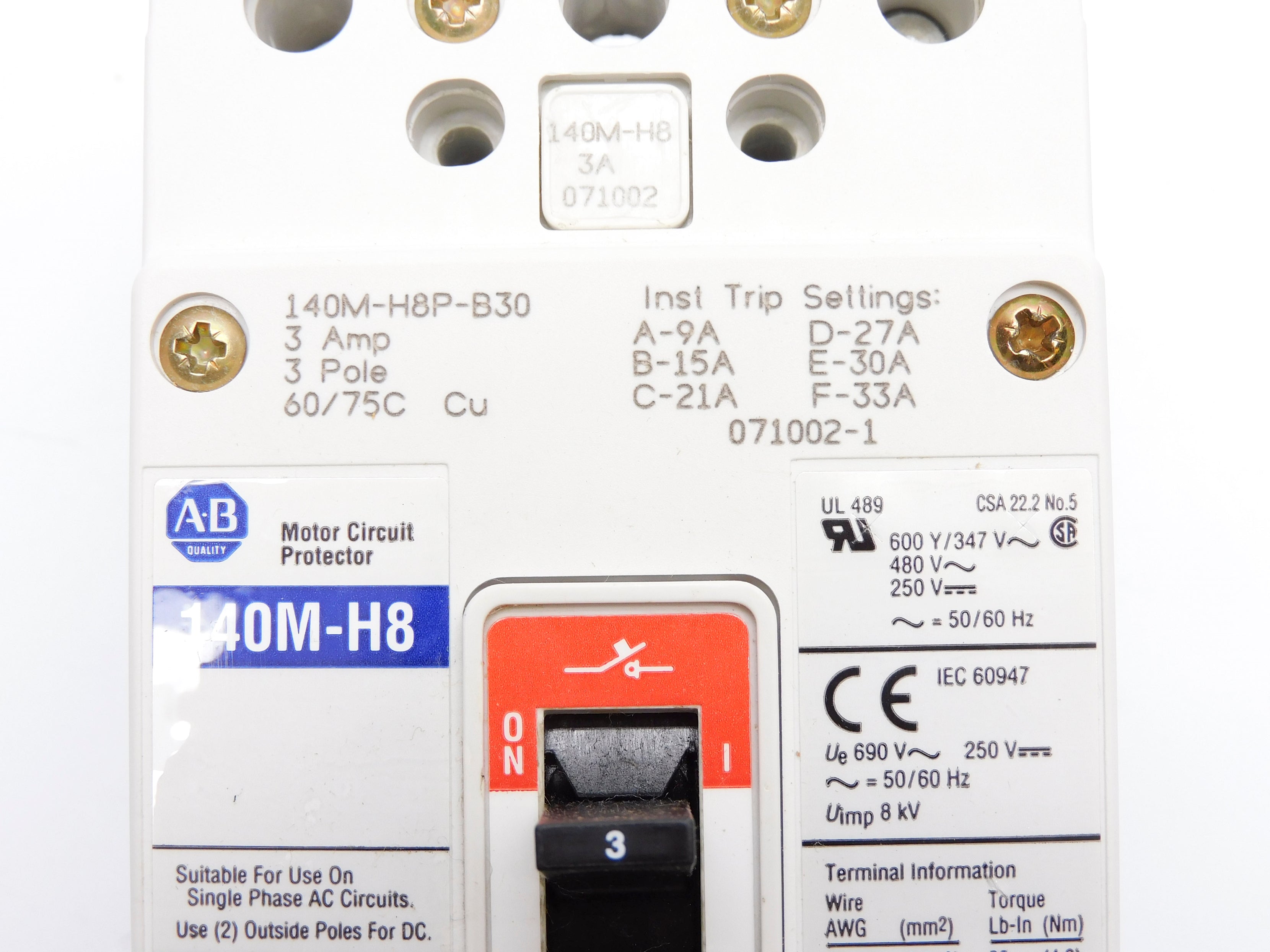 ALLEN BRADLEY 140M-H8P-B30 3A 347V NSNP