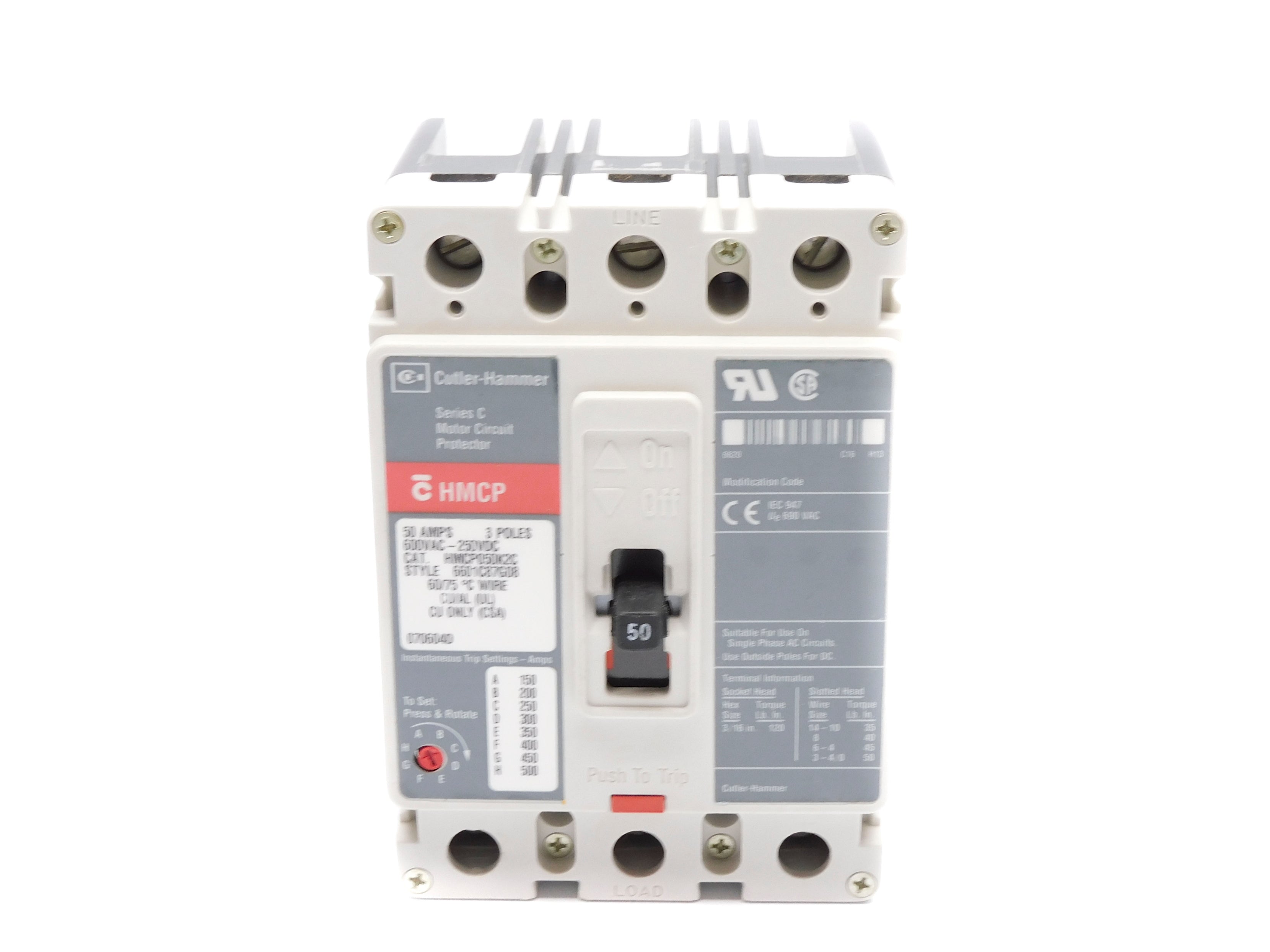 CUTLER HAMMER HMCP050K2 SER. C 600VAC 50A (GREY) NSNP