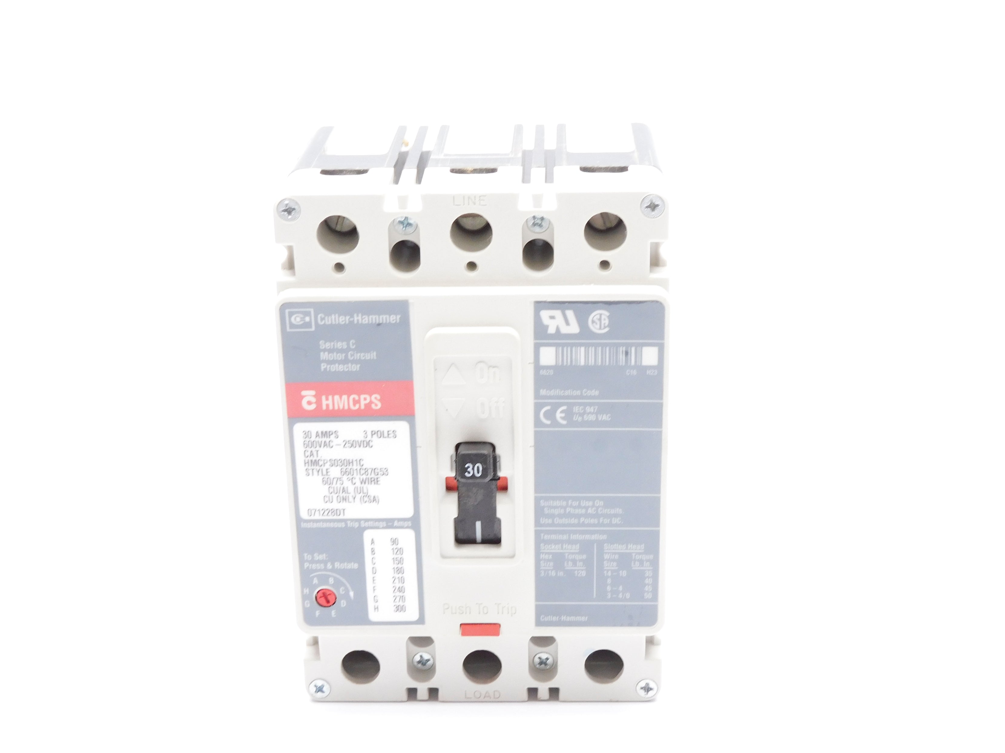 CUTLER HAMMER HMCPS030H1C SER. C 30A 600VAC (GREY) NSMP