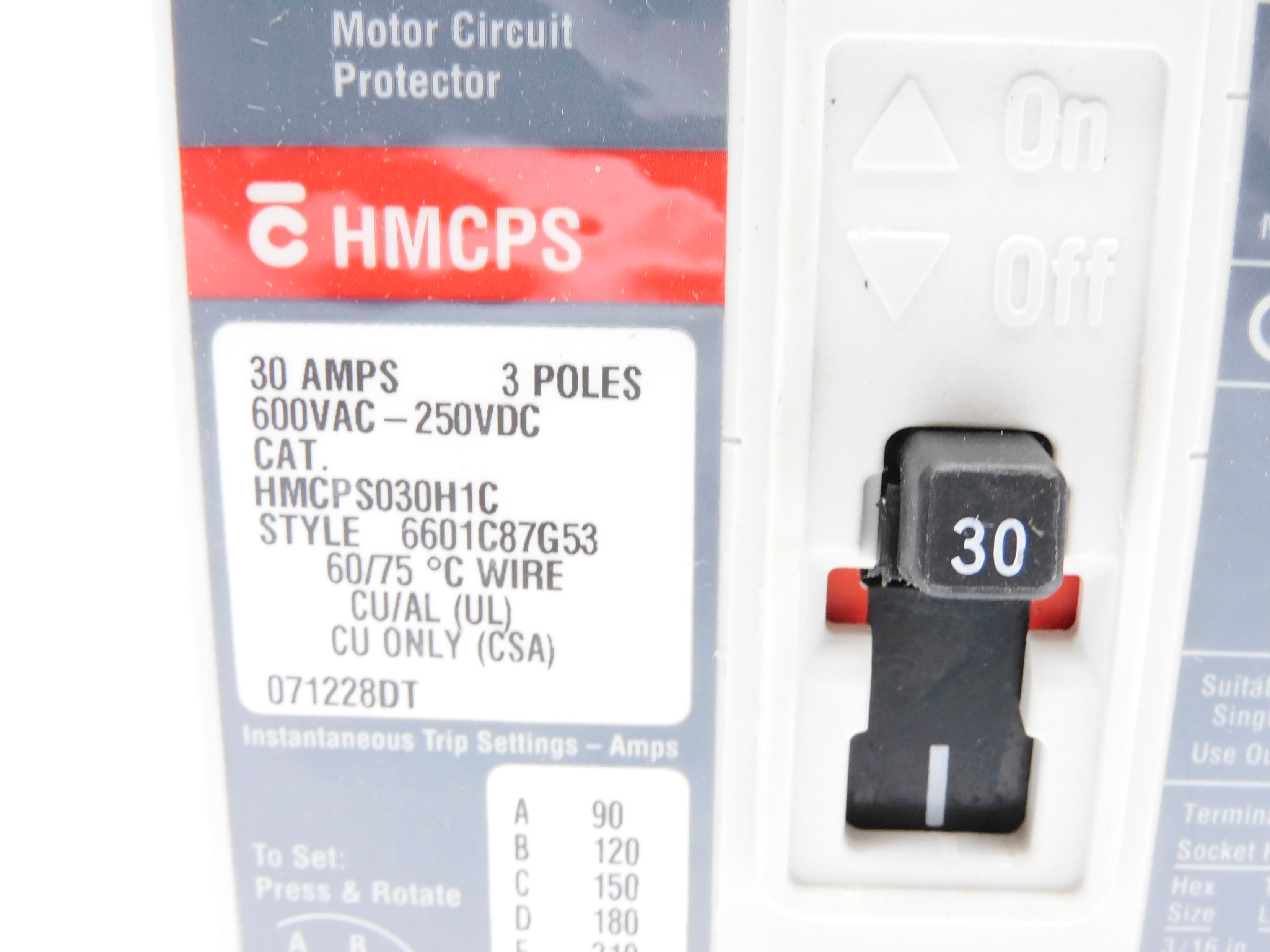 CUTLER HAMMER HMCPS030H1C SER. C 30A 600VAC (GREY) NSMP
