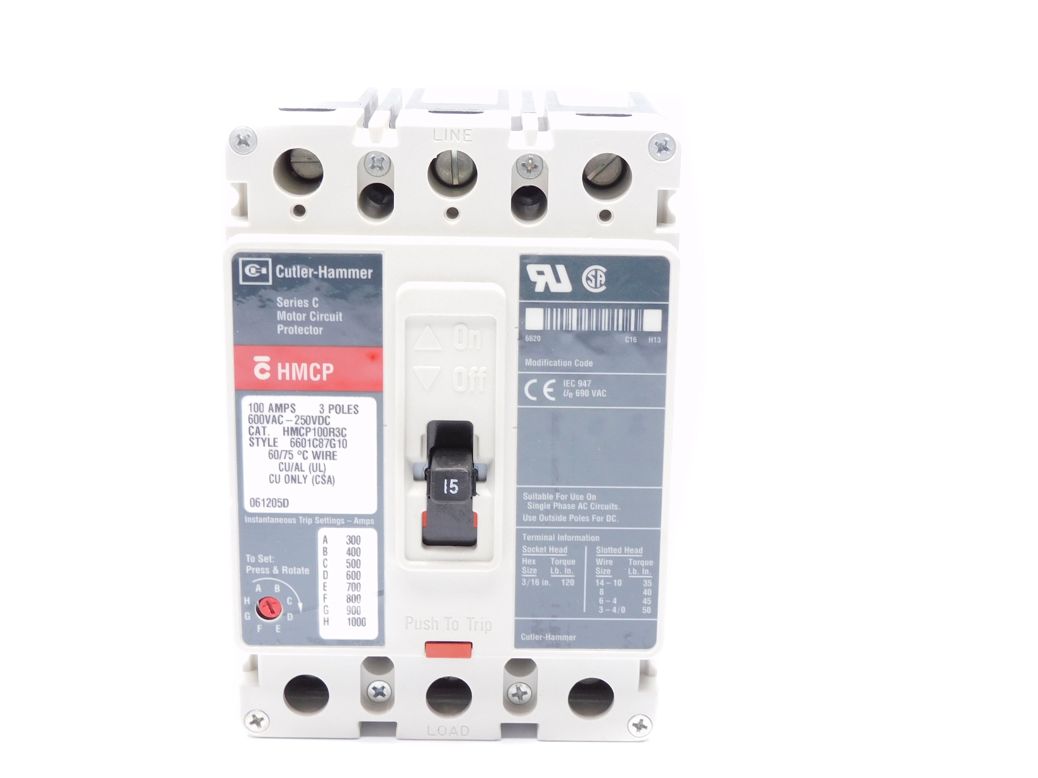 CUTLER HAMMER HMCP100R3C SER. C 100A 600VAC (GREY) NSNP