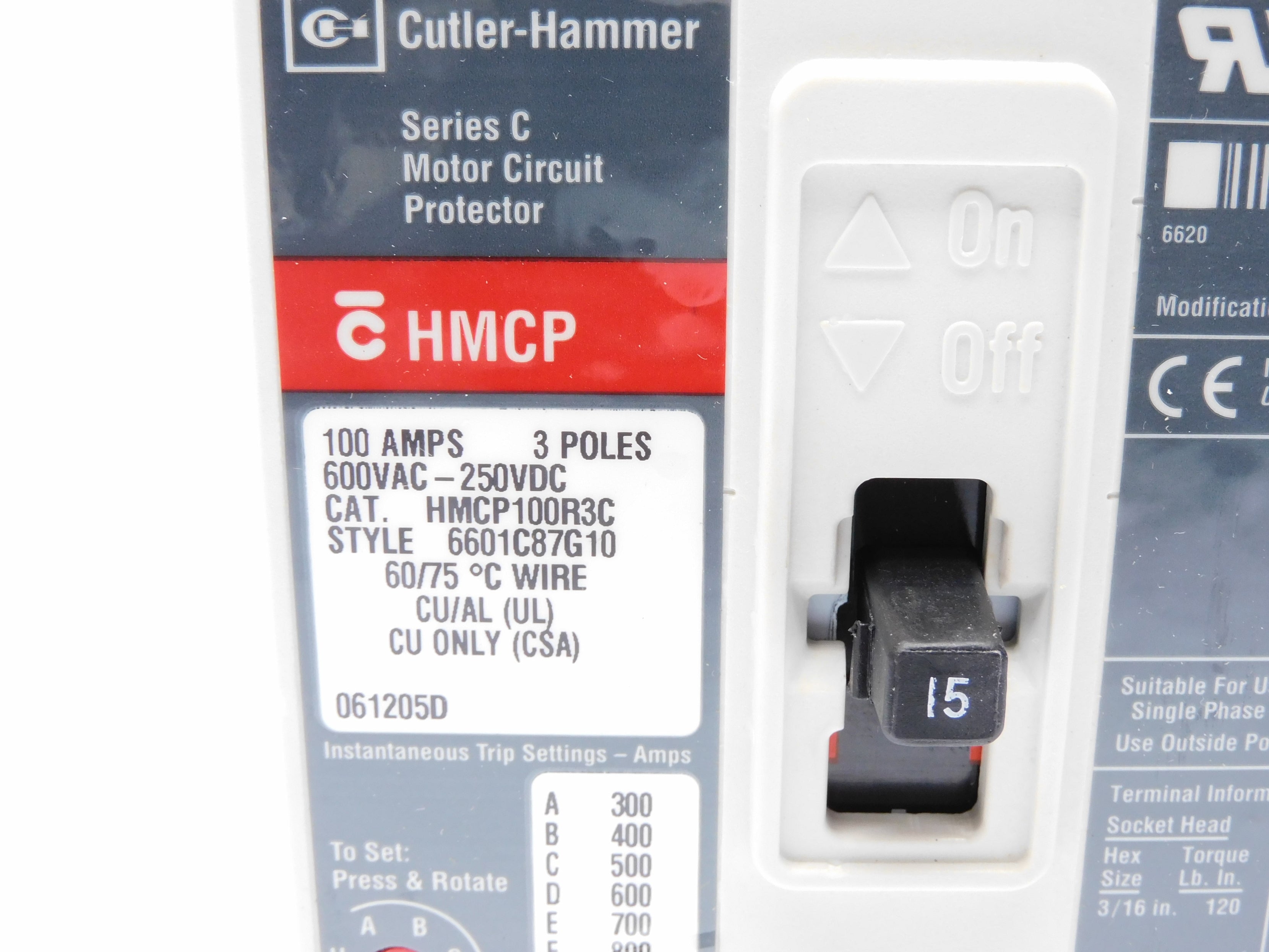 CUTLER HAMMER HMCP100R3C SER. C 100A 600VAC (GREY) NSNP