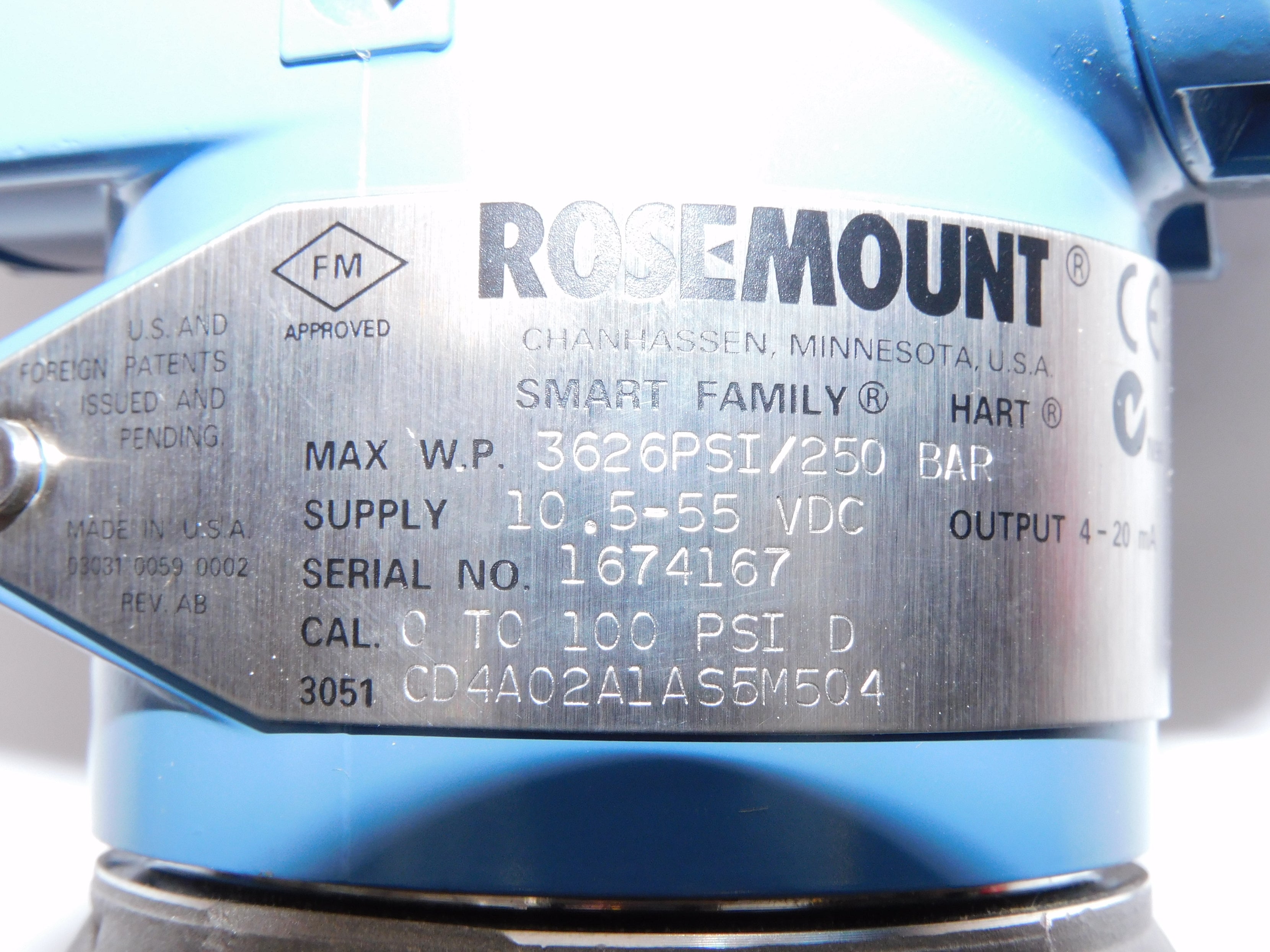 ROSEMOUNT 3051CD4A02A1AS5M5Q4 (0-100PSI) NSNP