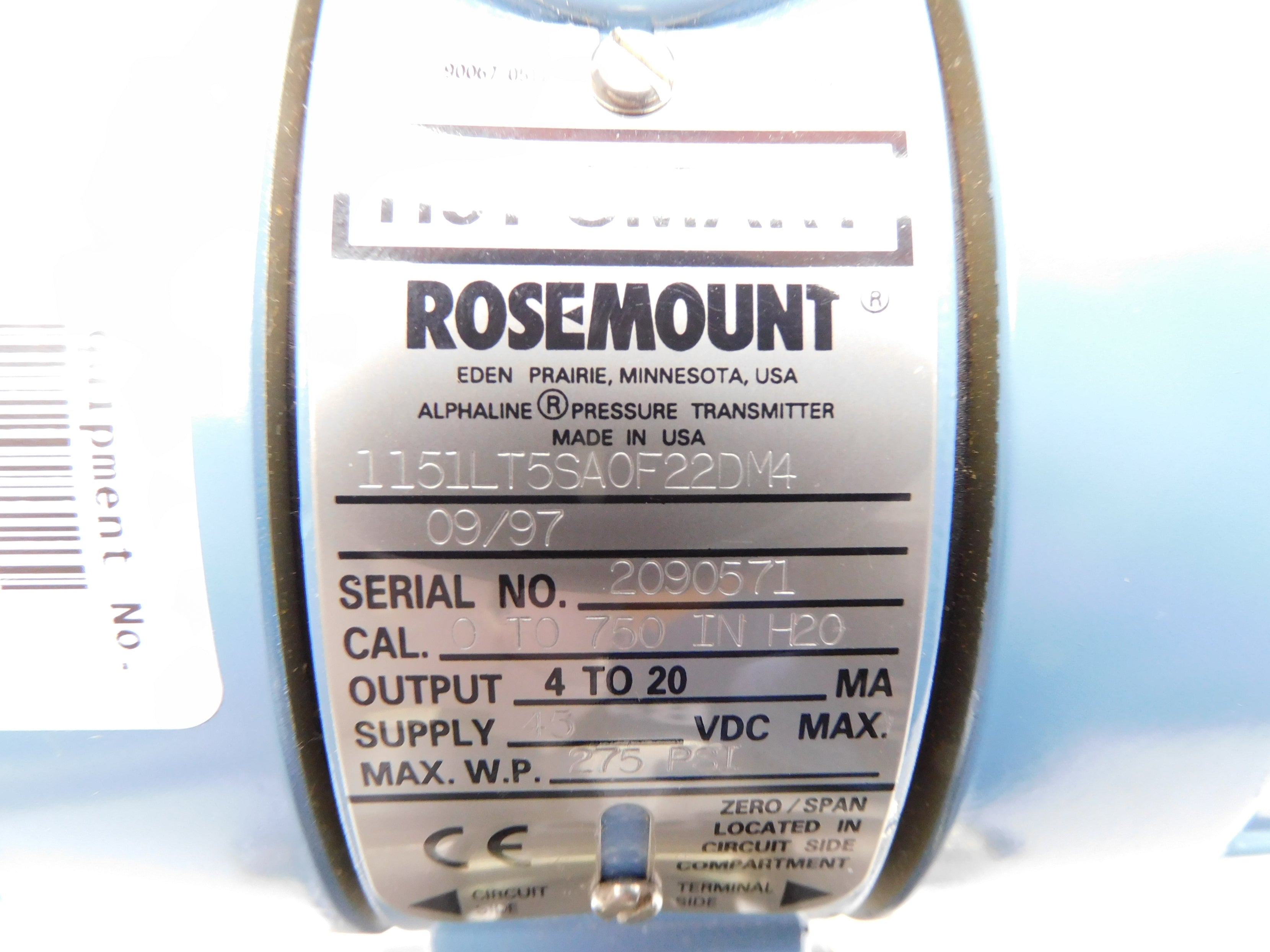 ROSEMOUNT 1151LT5SA0F22DM409/97 NSNP