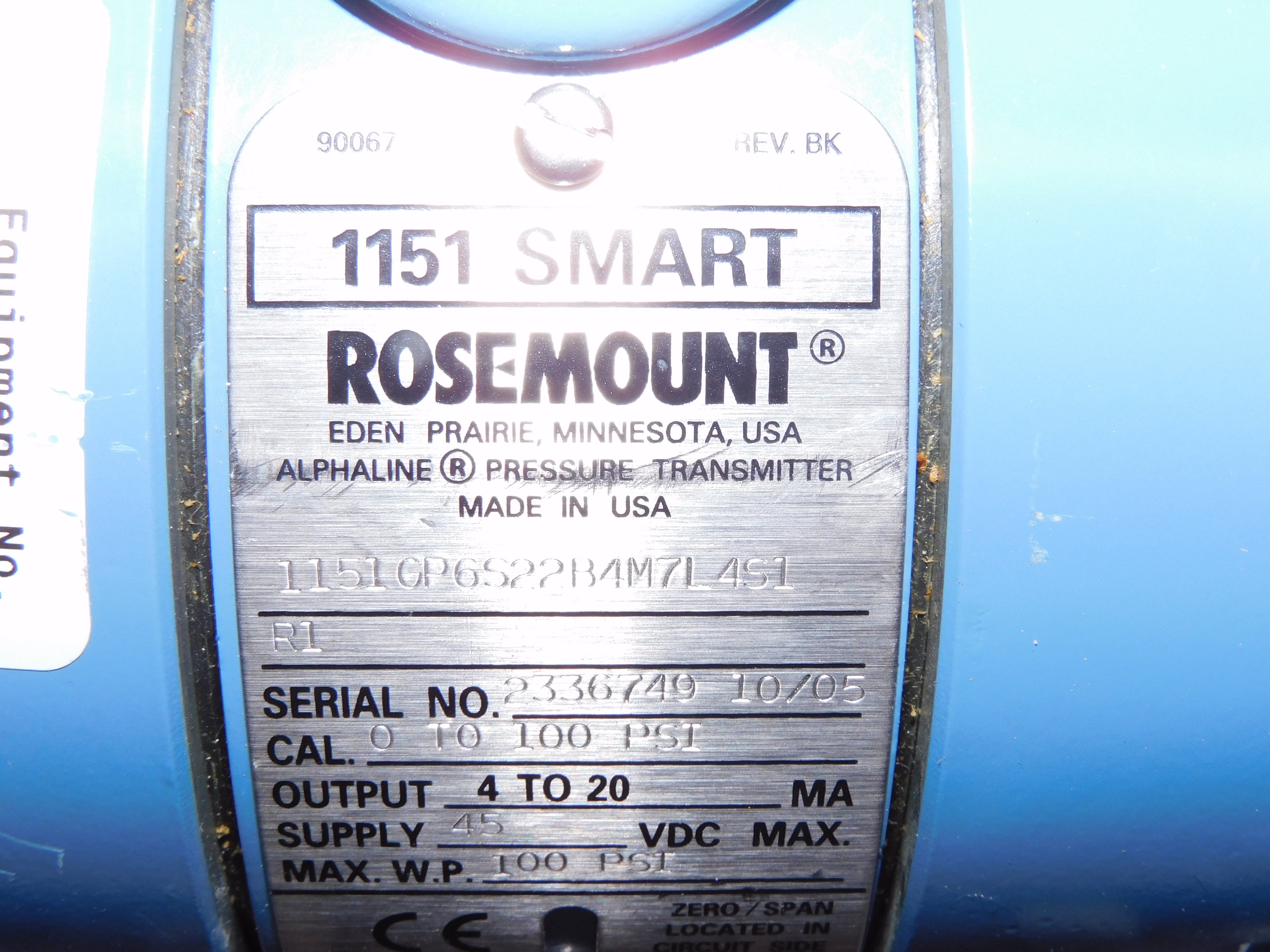 ROSEMOUNT 1151GP6S22B4M7L4S1R1 (0-100PSI) (AS PICTURED) UNMP